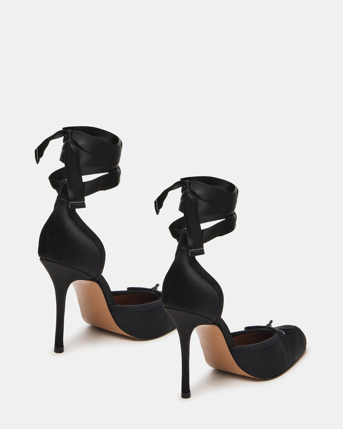 LARINA Black Satin Square-Toe Stiletto Pump Lace-Up Women's Heel | Steve Madden Classic