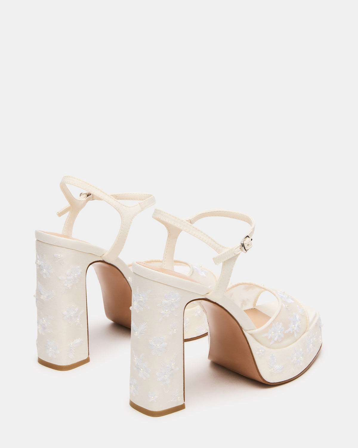 LIANDRA Embellished White Mesh Platform Square-Toe Strappy Women's Heel | Steve Madden New
