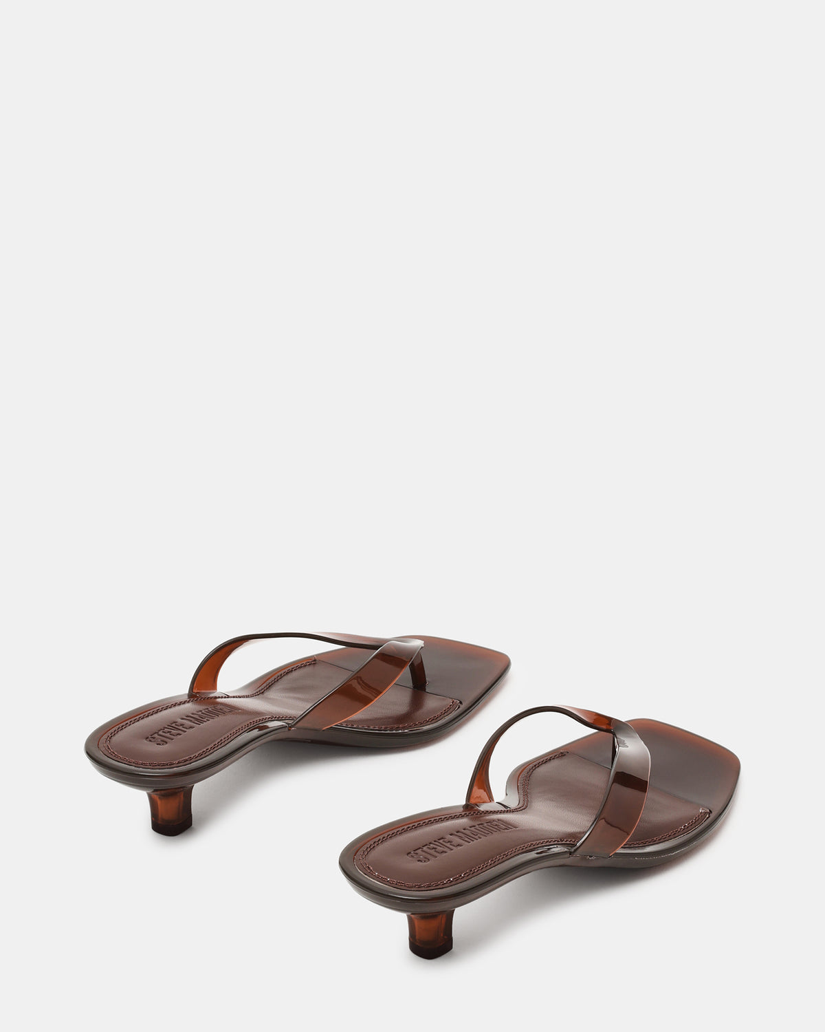 TRACIE Jelly Dark Brown Thong Strap Women's Kitten Heel | Steve Madden Essential