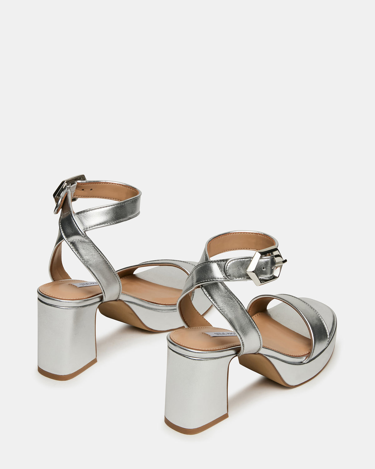 ELIDA Silver Leather Ankle Strap Platform Women's Block Heel | Steve Madden Featured