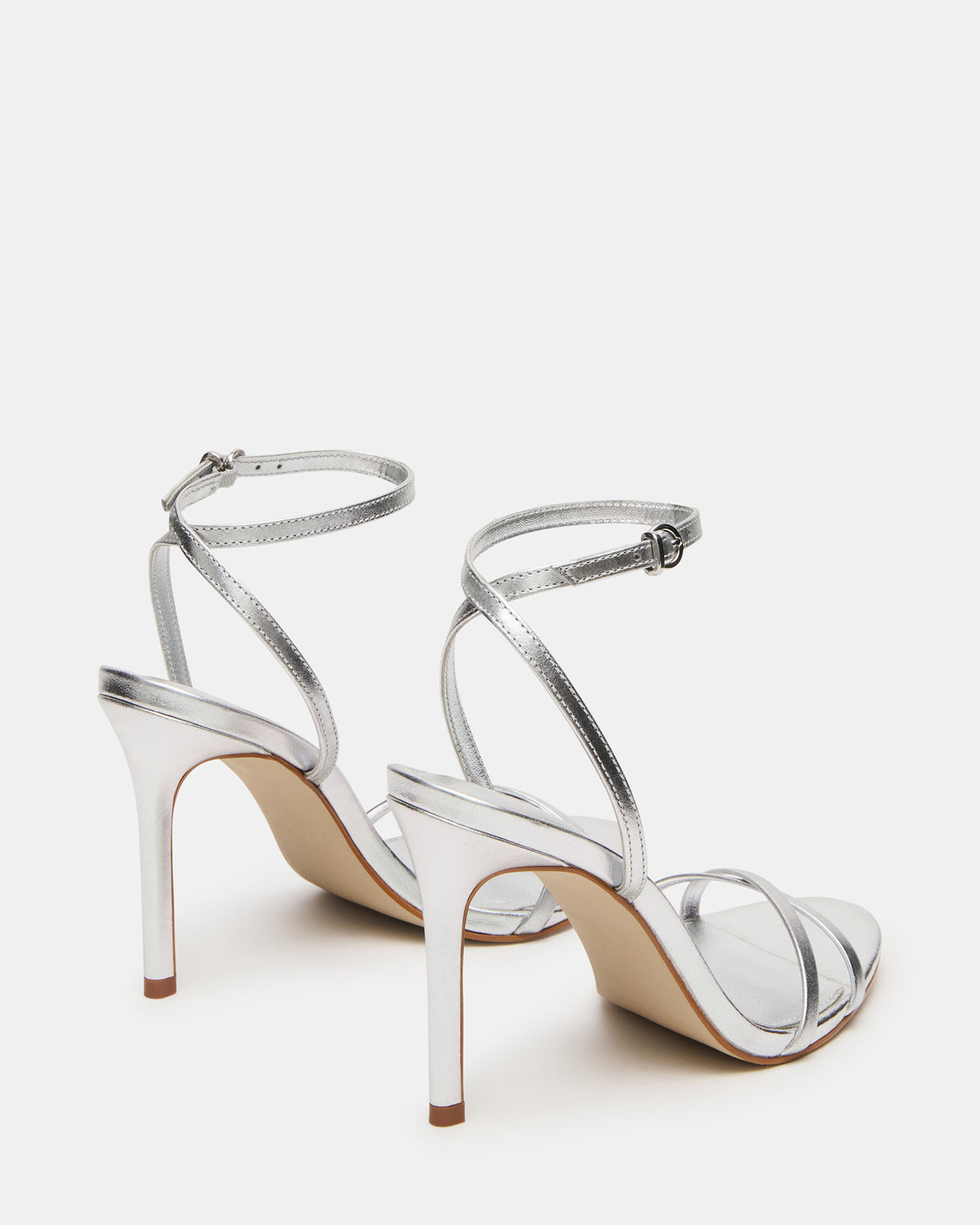 JYPSEY Silver Leather Strappy Stiletto Women's Heel | Steve Madden Discount