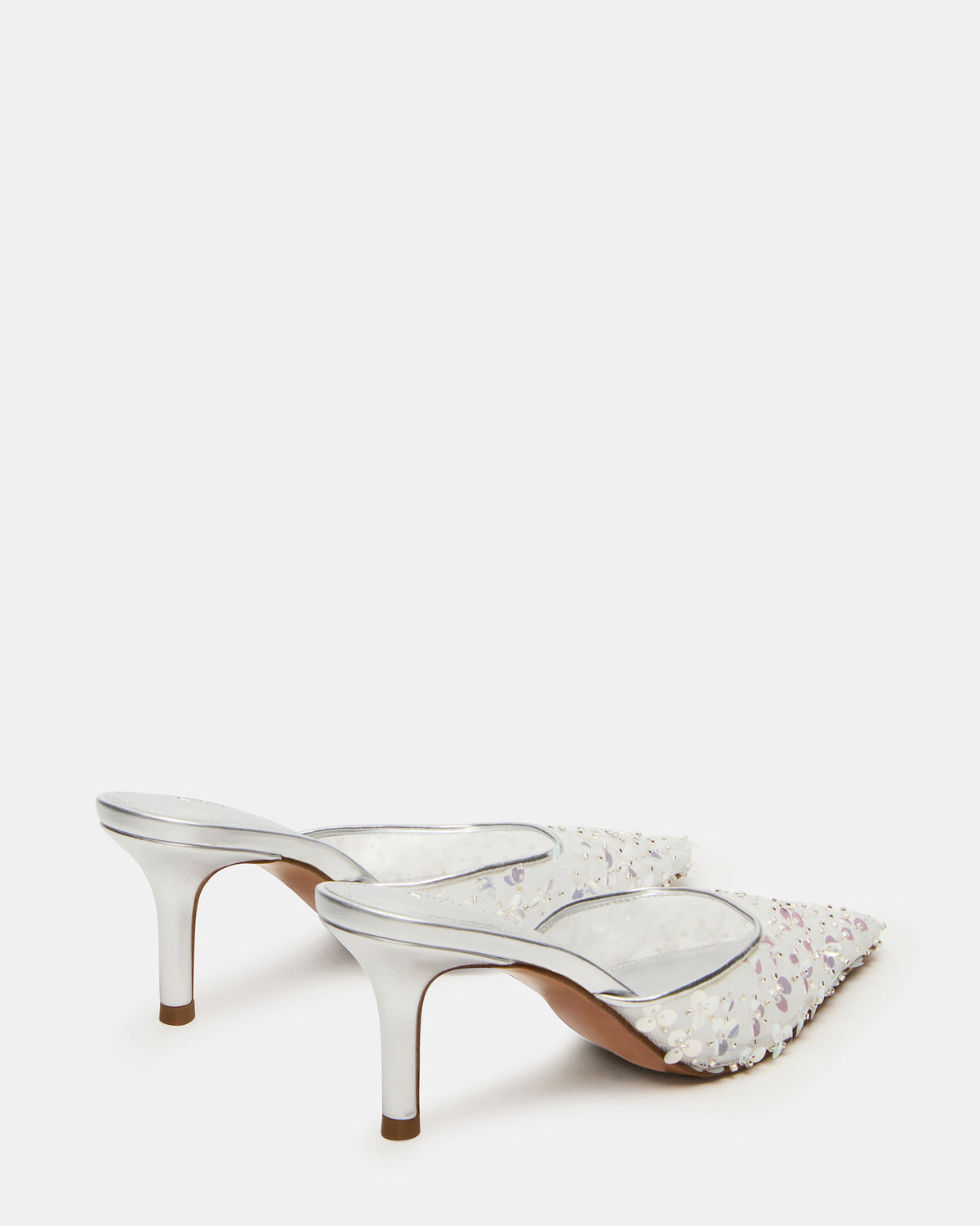 ALEXI Sequin Silver Pointed-Toe Mule Women's Heel | Steve Madden Signature