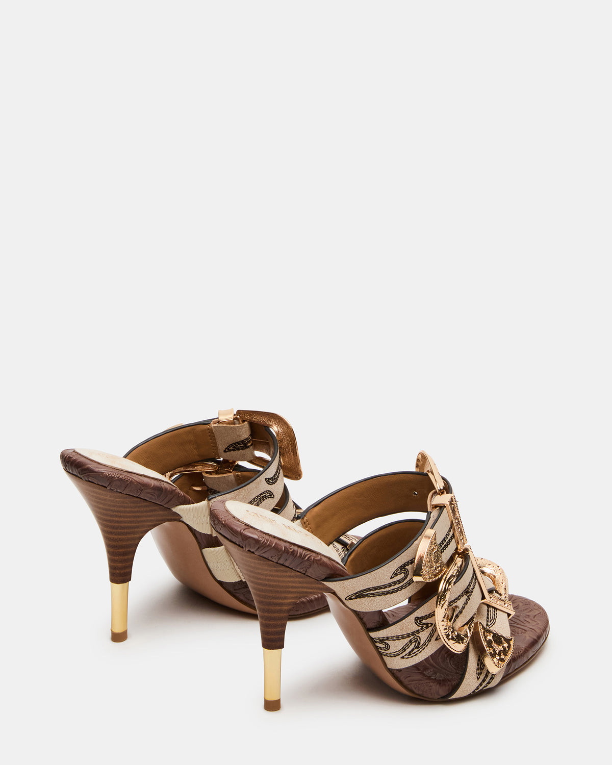FARRA White Distressed Western-Inspired Stiletto Buckle Mule Women's Heel | Steve Madden Essential