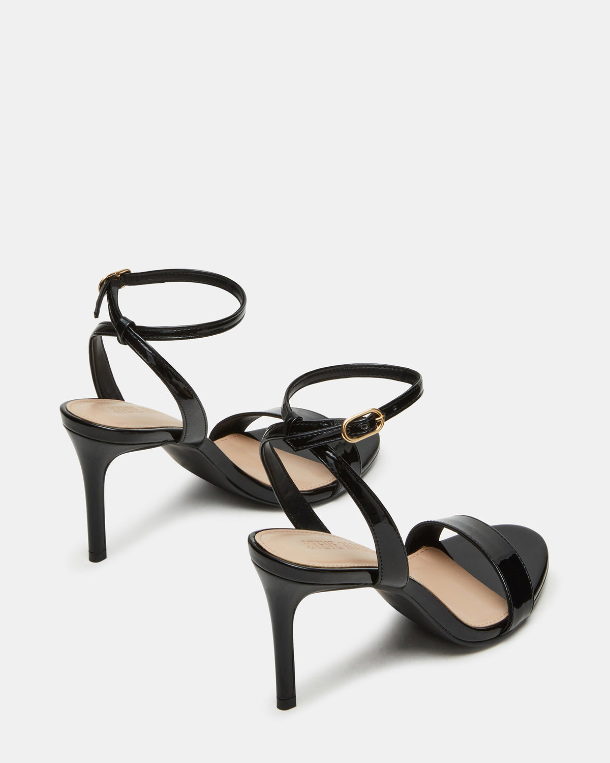 SUZIE Black Patent Women's Open Toe Stiletto Strappy Heel | Steve Madden New