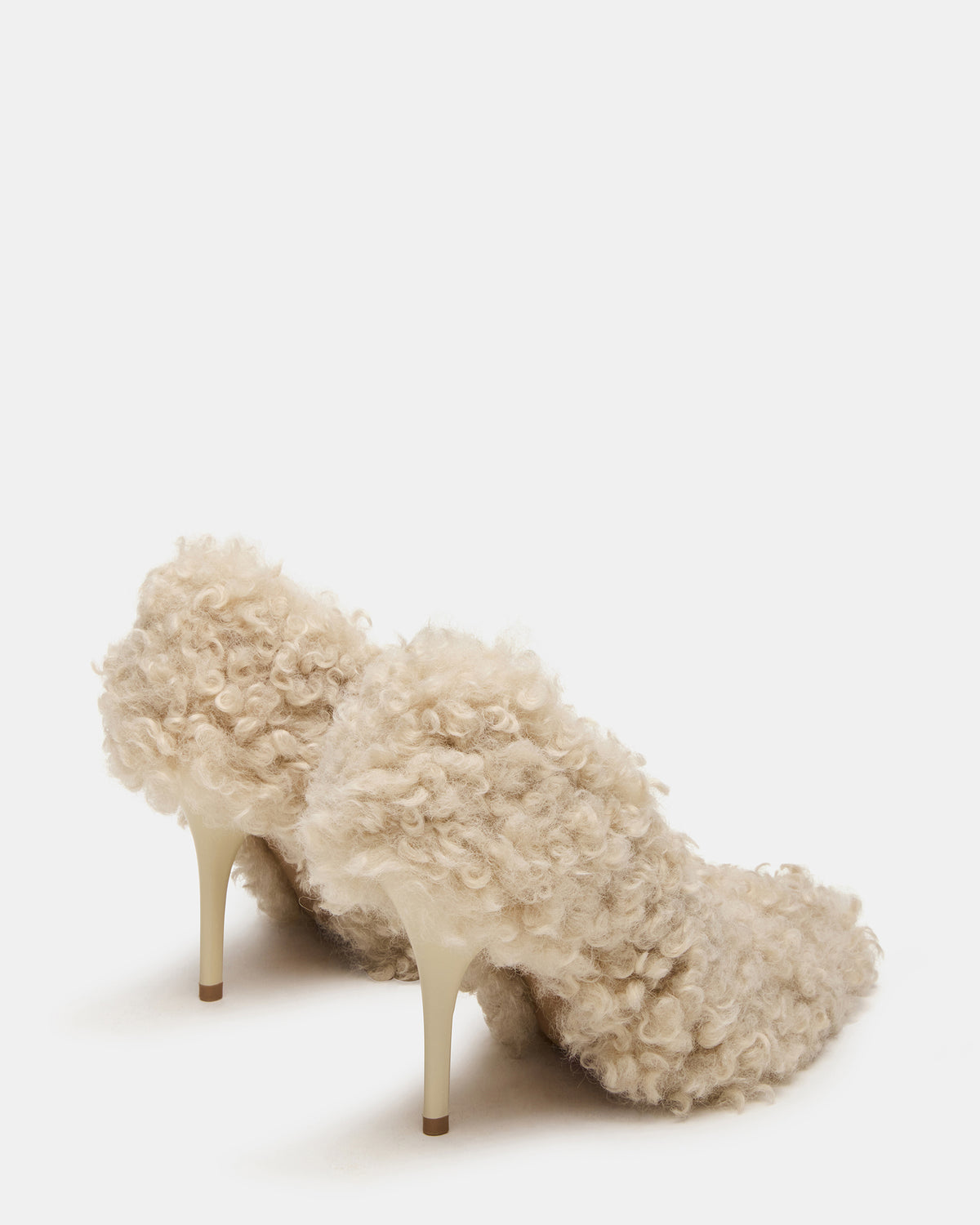 ACHILLES Off-White Pointed-Toe Faux Fur Stiletto Women's Heel | Steve Madden Signature