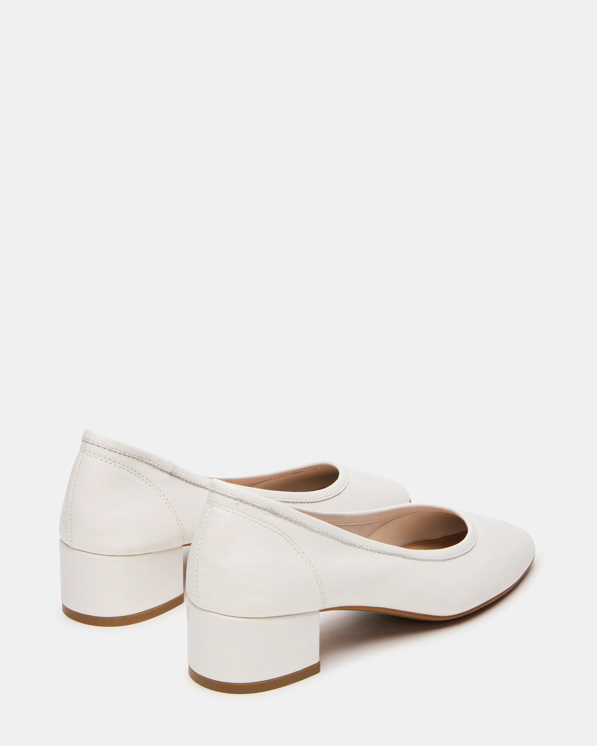 MOLLIE White Leather Ballet Women's Block Heels | Steve Madden Premium