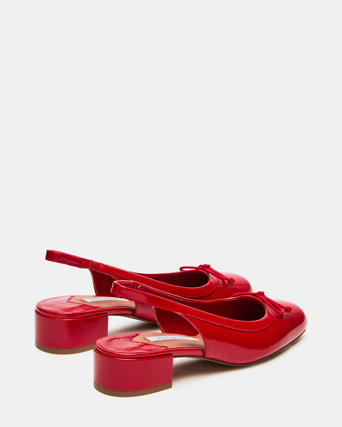 LOVED Red Crinkle Patent Square-Toe Slingback Ballet Women's Heel | Steve Madden Signature