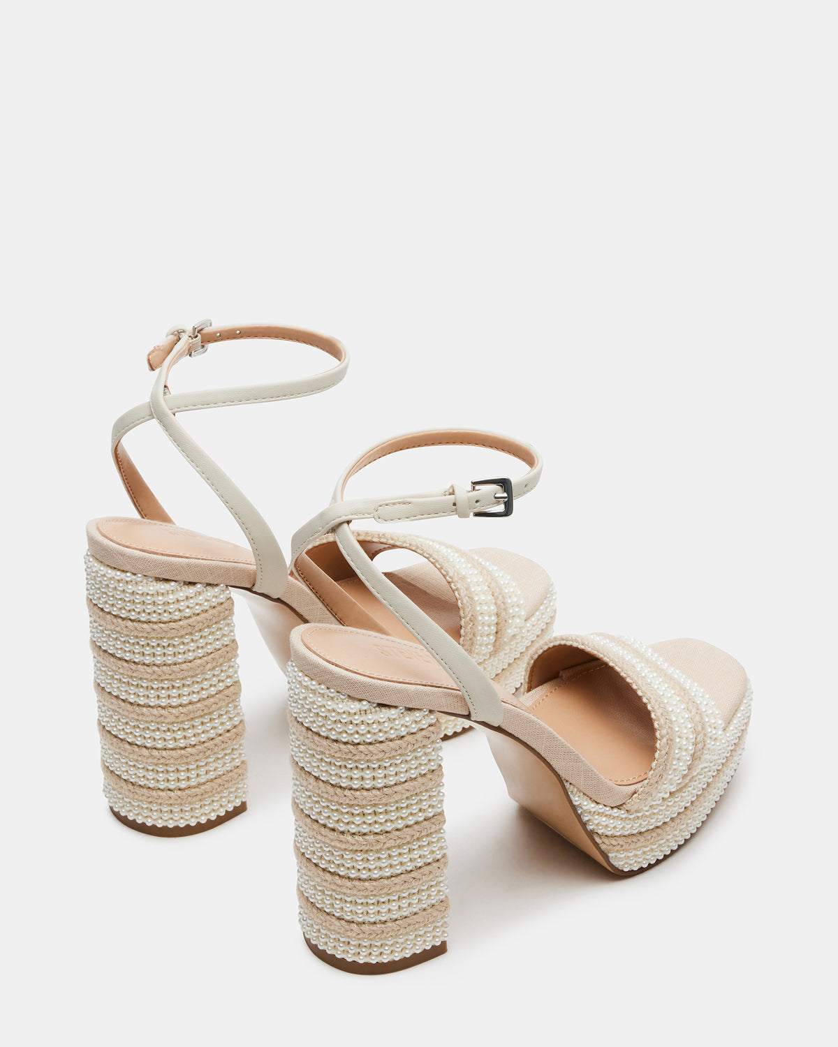 LUMARA Natural Raffia Pearl Platform Block Heel | Women's Heels | Steve Madden Essential