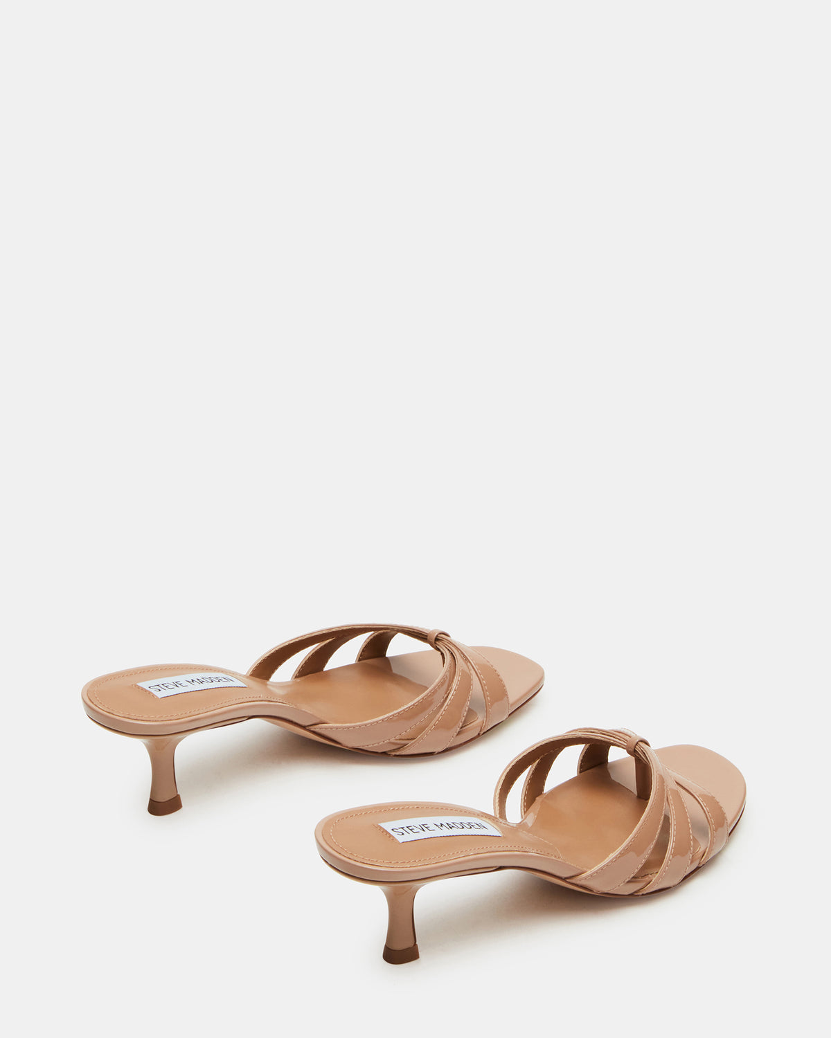 CARY Tan Patent Leather Square-Toe Strappy Mule Women's Heel | Steve Madden Trusted
