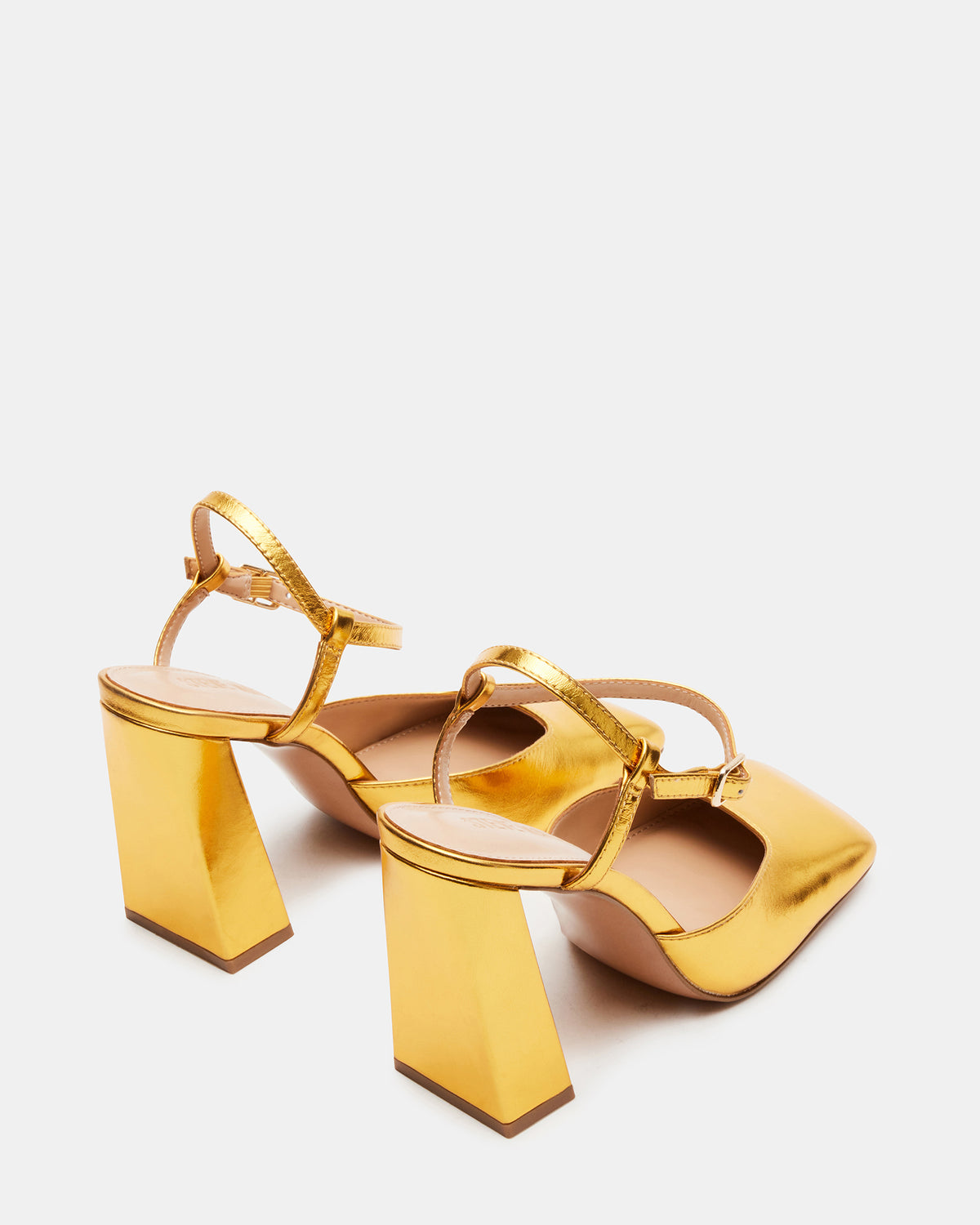 MOSAIC Gold Leather Square Toe Heel | Women's Heels | Steve Madden Top Pick