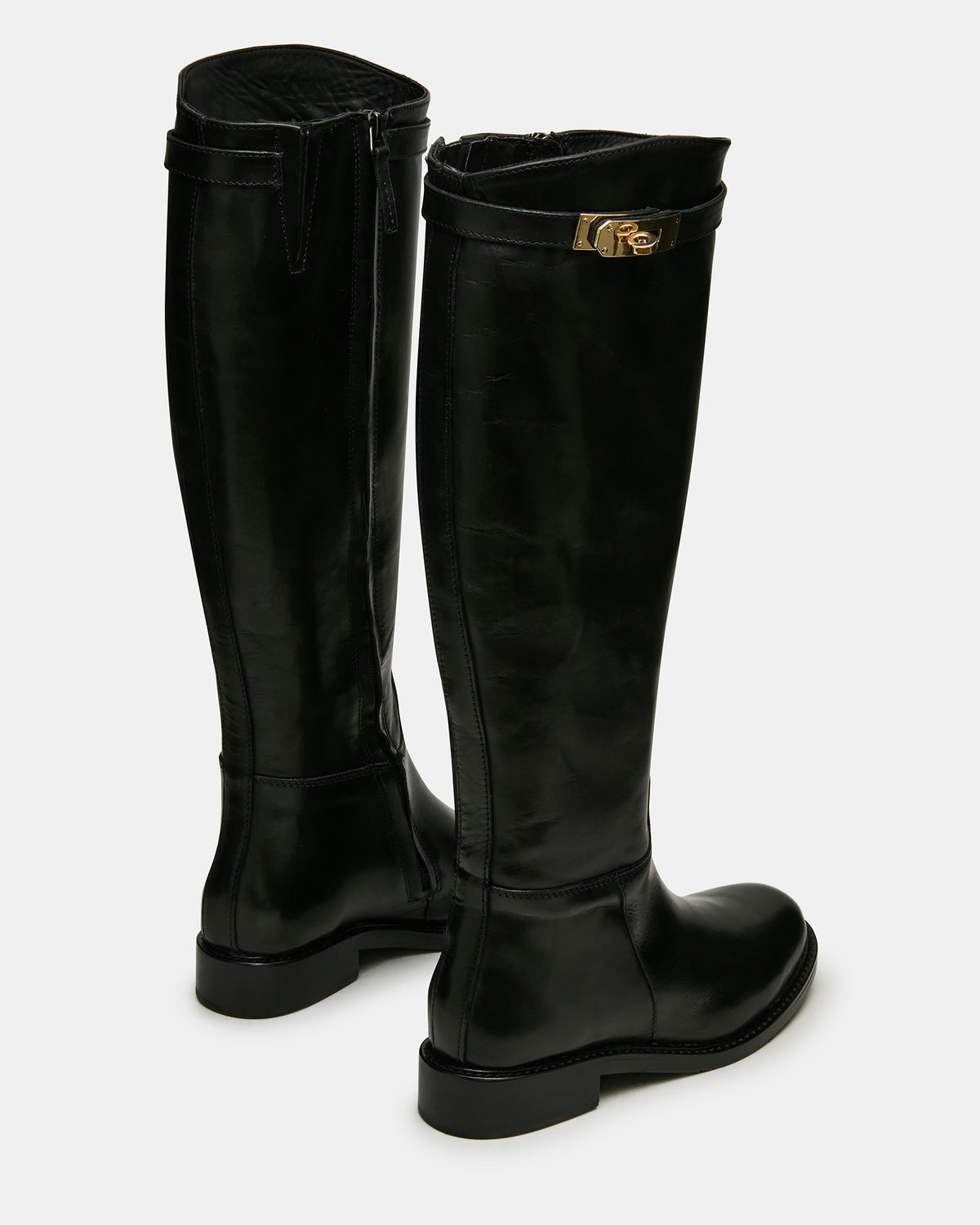 BEXLEY Black Leather Knee-High Round-Toe Buckle Women's Boot | Steve Madden Everyday