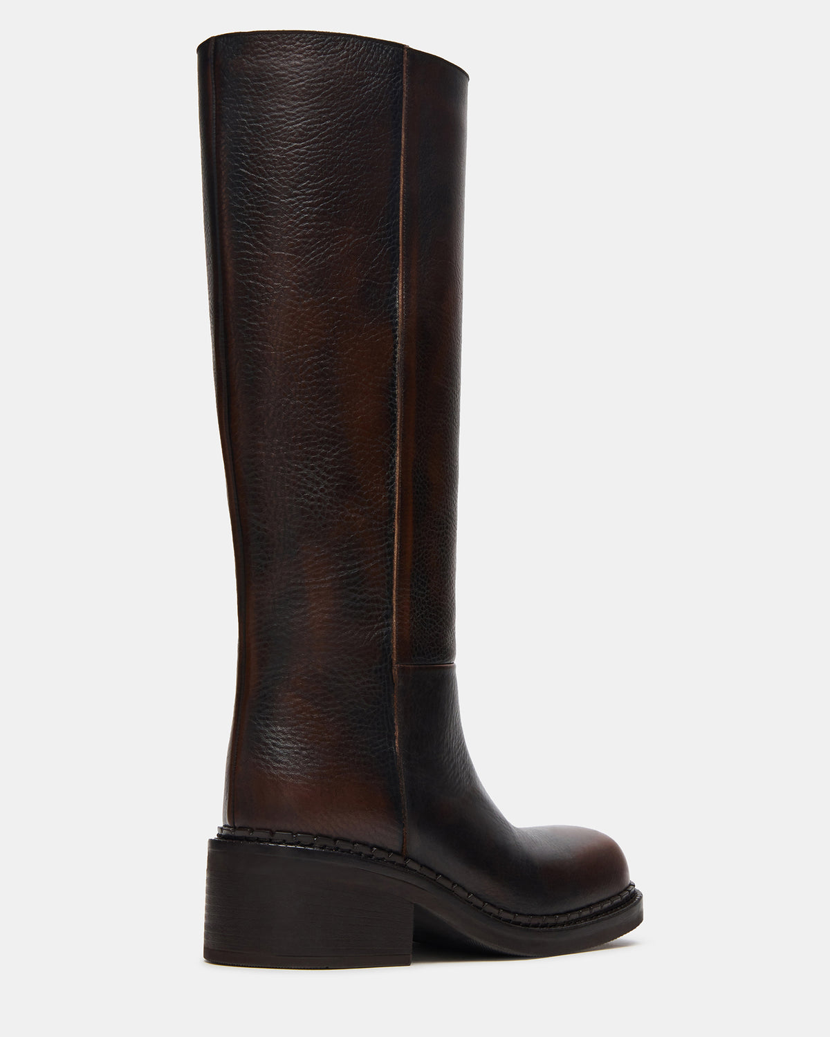 DAVOS Cognac Leather Square-Toe Knee High Block Heel Women's Boot | Steve Madden Deals