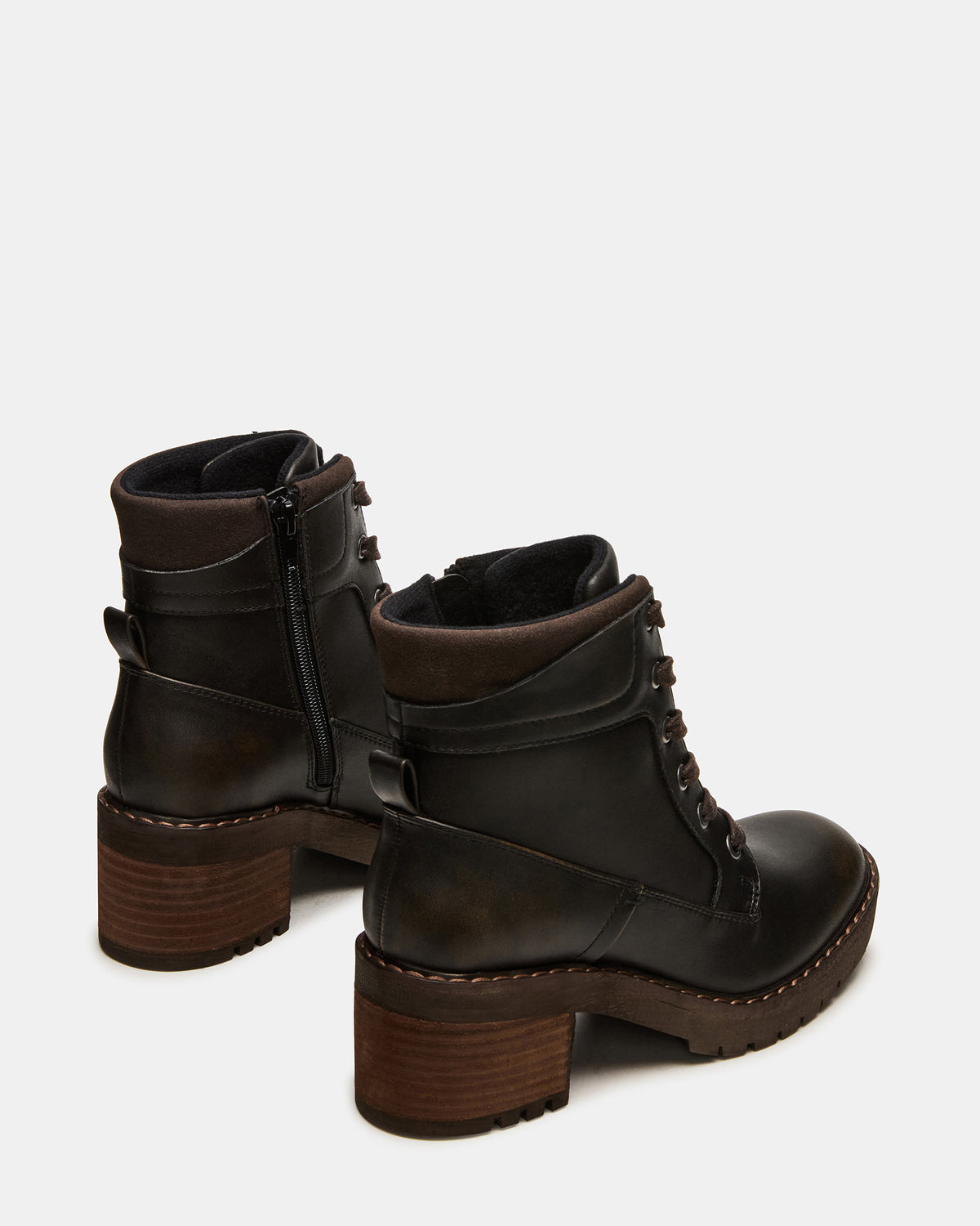 TUFF Dark Brown Lace-Up Block Heel Women's Ankle Boot | Steve Madden Essential
