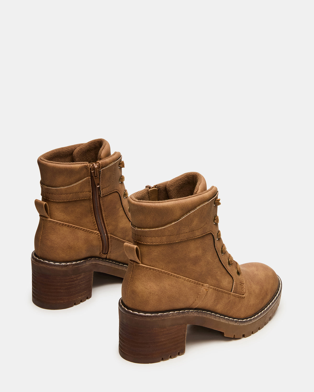 TUFF Taupe Lace-Up Block Heel Women's Ankle Boot | Steve Madden Recommended