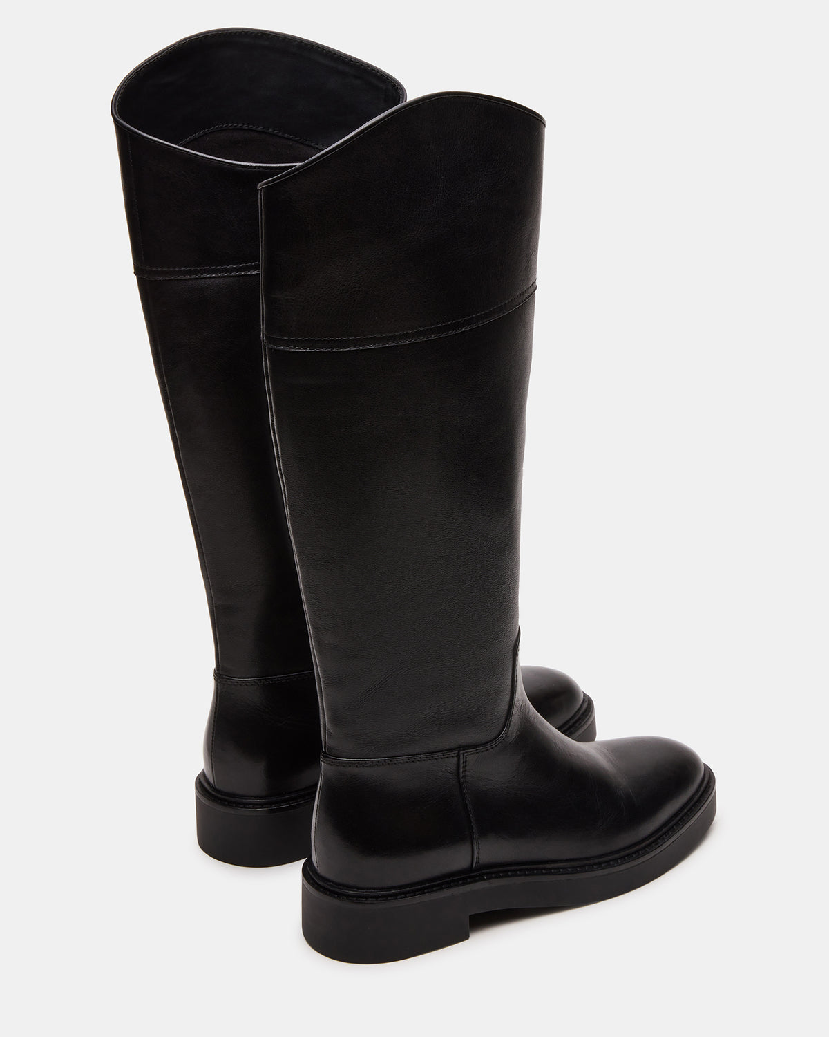 RADKE Black Leather Knee-High Rounded Toe Riding Women's Boot | Steve Madden Latest