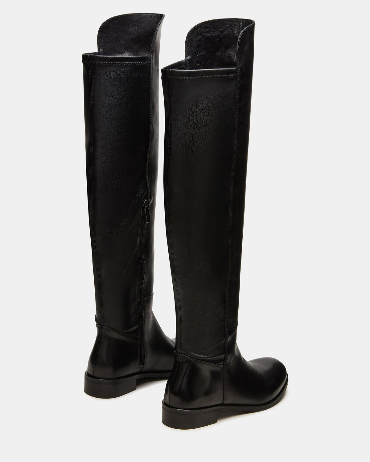 LANCASTER Black Leather Over-the-Knee Round Toe Women's Boots | Steve Madden Discount