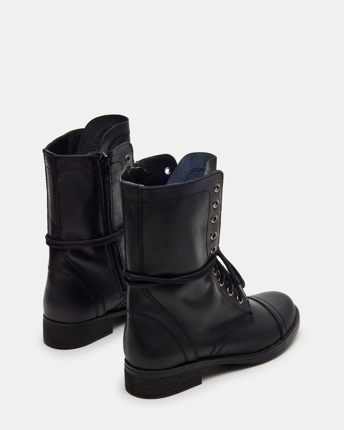 TROOPA3.0 Black Leather Women's Moto Combat Ankle Boot | Steve Madden Featured