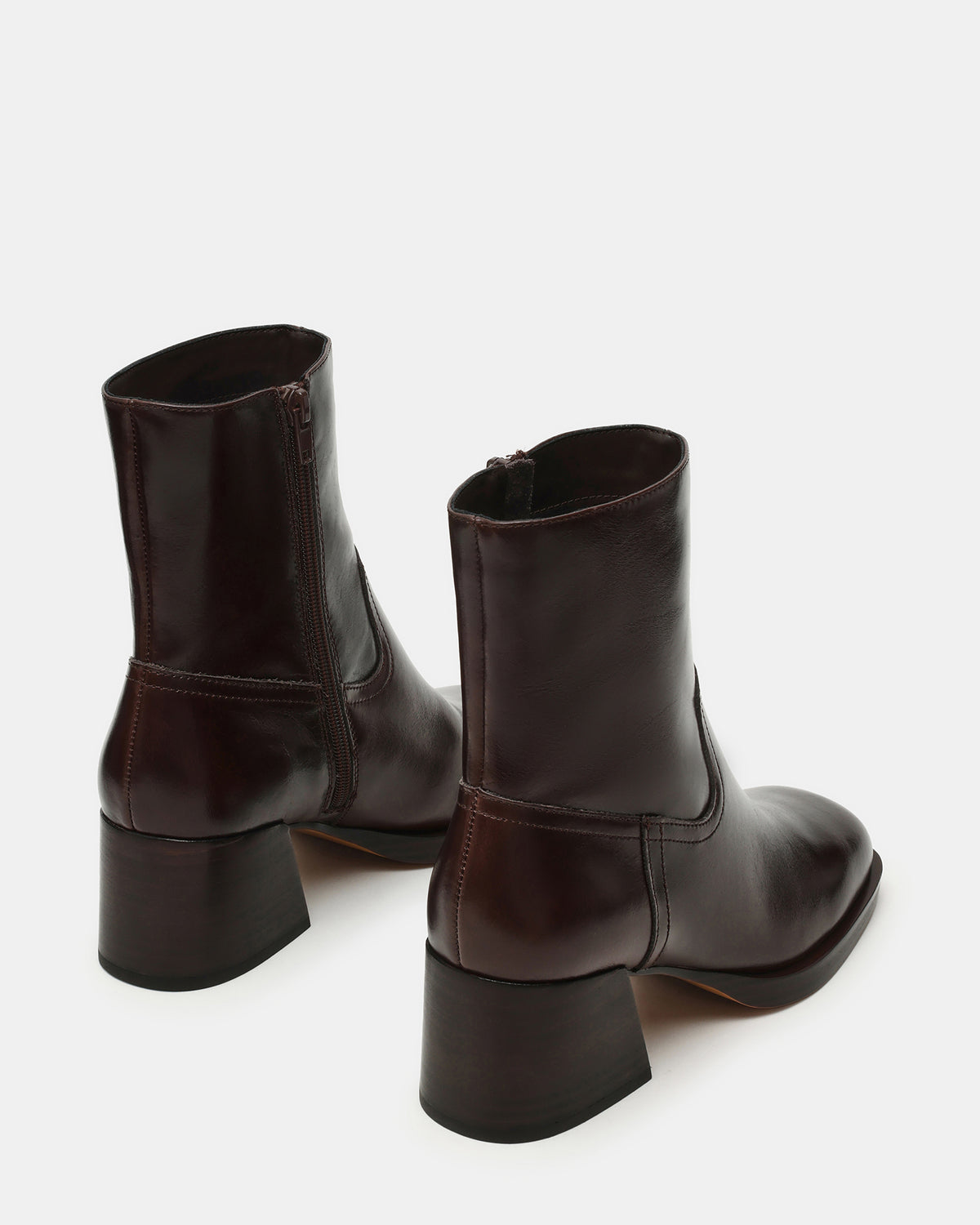 LATCHES Brown Leather Square-Toe Block Heel Women's Ankle Boot | Steve Madden Latest
