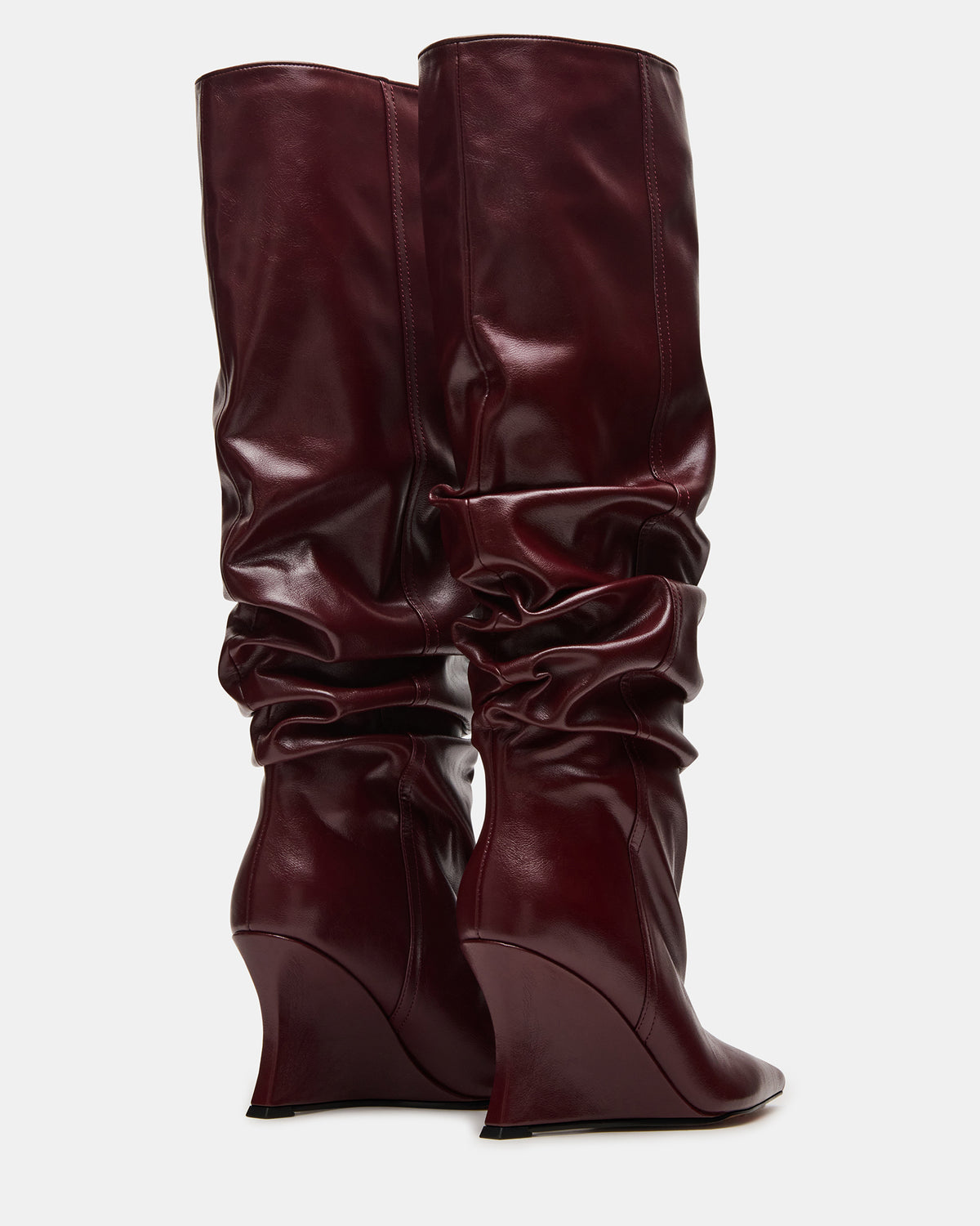 DISTORTION Burgundy Pointed-Toe Scrunched Knee-High Wedge Women's Boot | Steve Madden Hot Sale