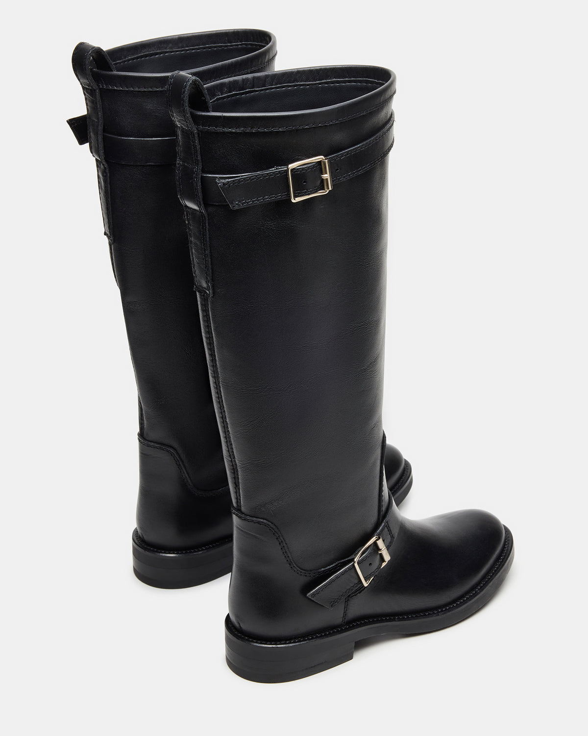 SADY Black Leather Knee-High Rounded Toe Women's Boot | Steve Madden Great Value