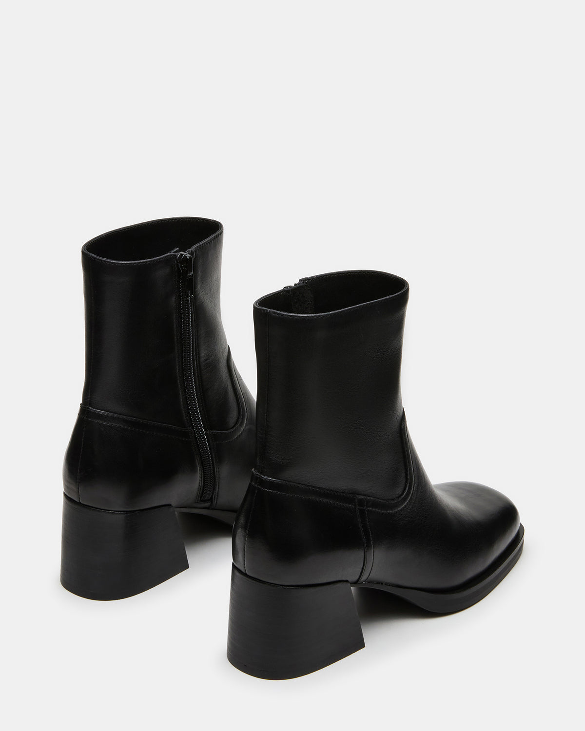 LATCHES Black Leather Square-Toe Block Heel Women's Ankle Boot | Steve Madden Quality
