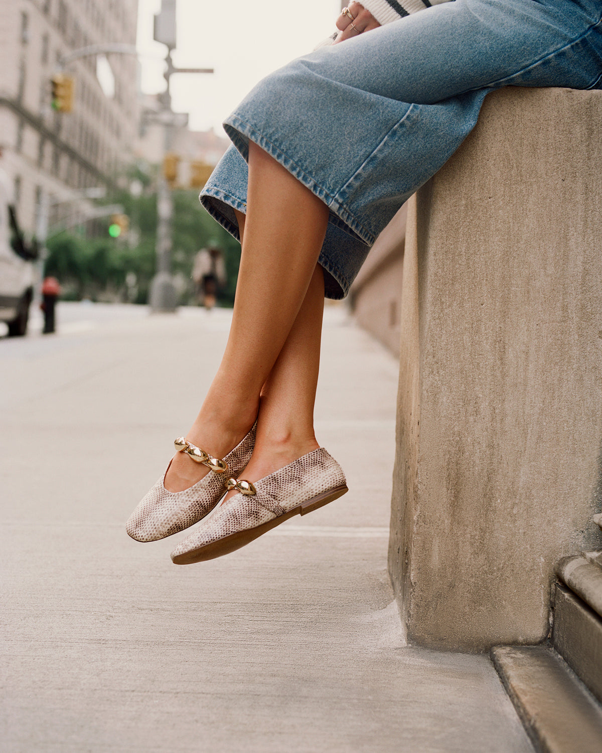 POPPIN Natural Snake Mary Jane Ballet Women's Flat | Steve Madden Premium