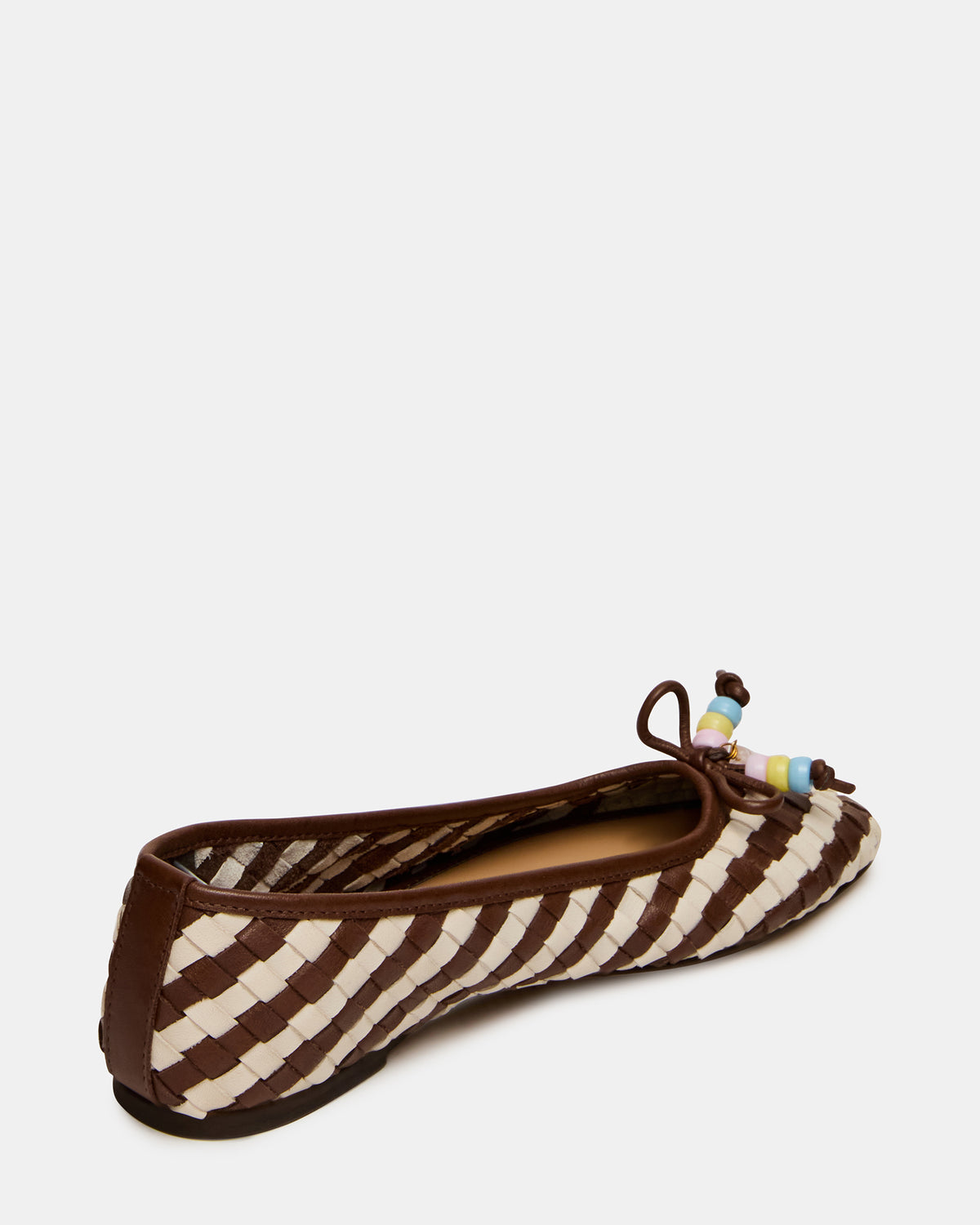 DIVY White/Brown Leather Woven Bow Ballet Round-Toe Women's Flat | Steve Madden Essential