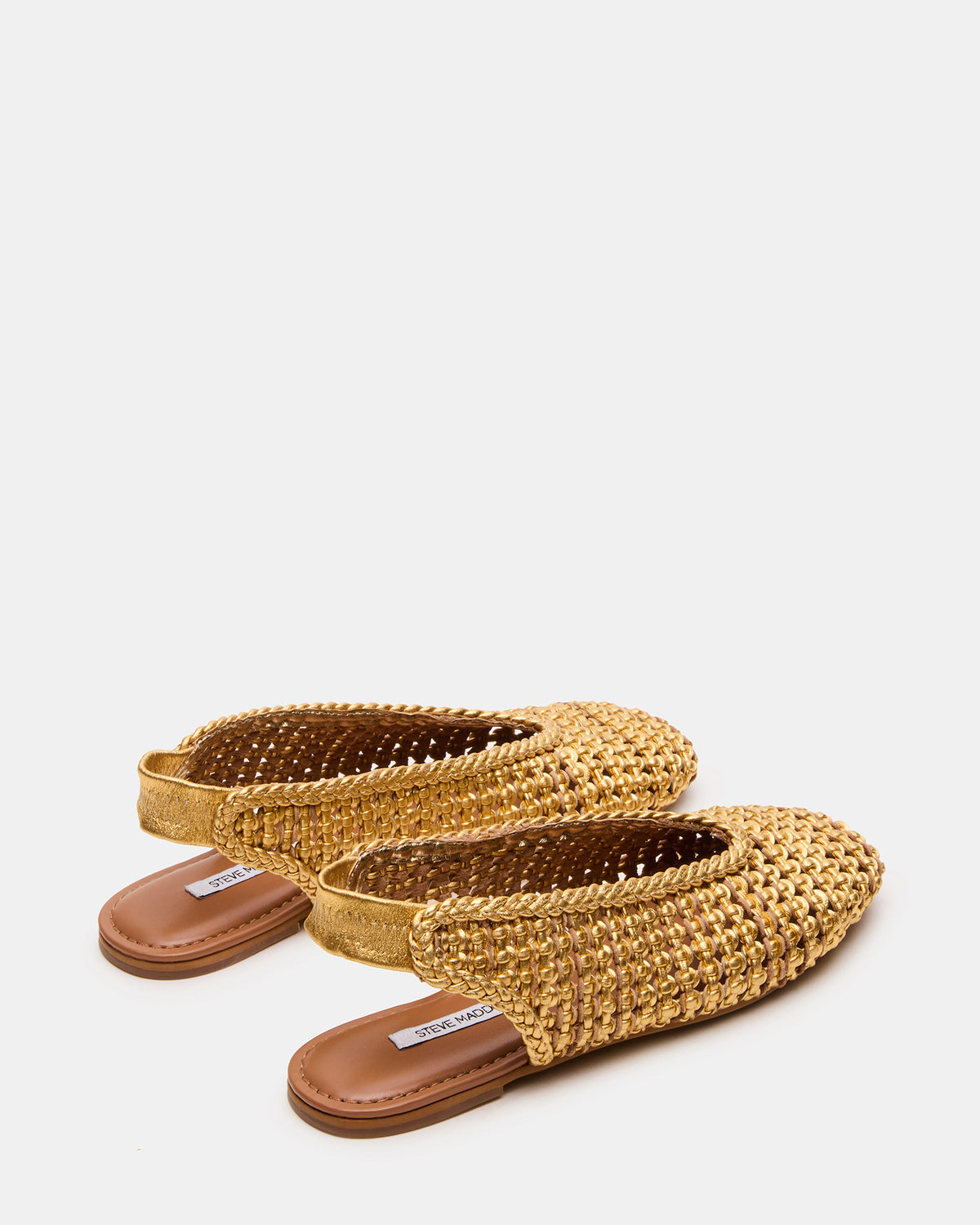 RUMI Gold Leather Woven Slingback Round-Toe Women's Flat | Steve Madden New