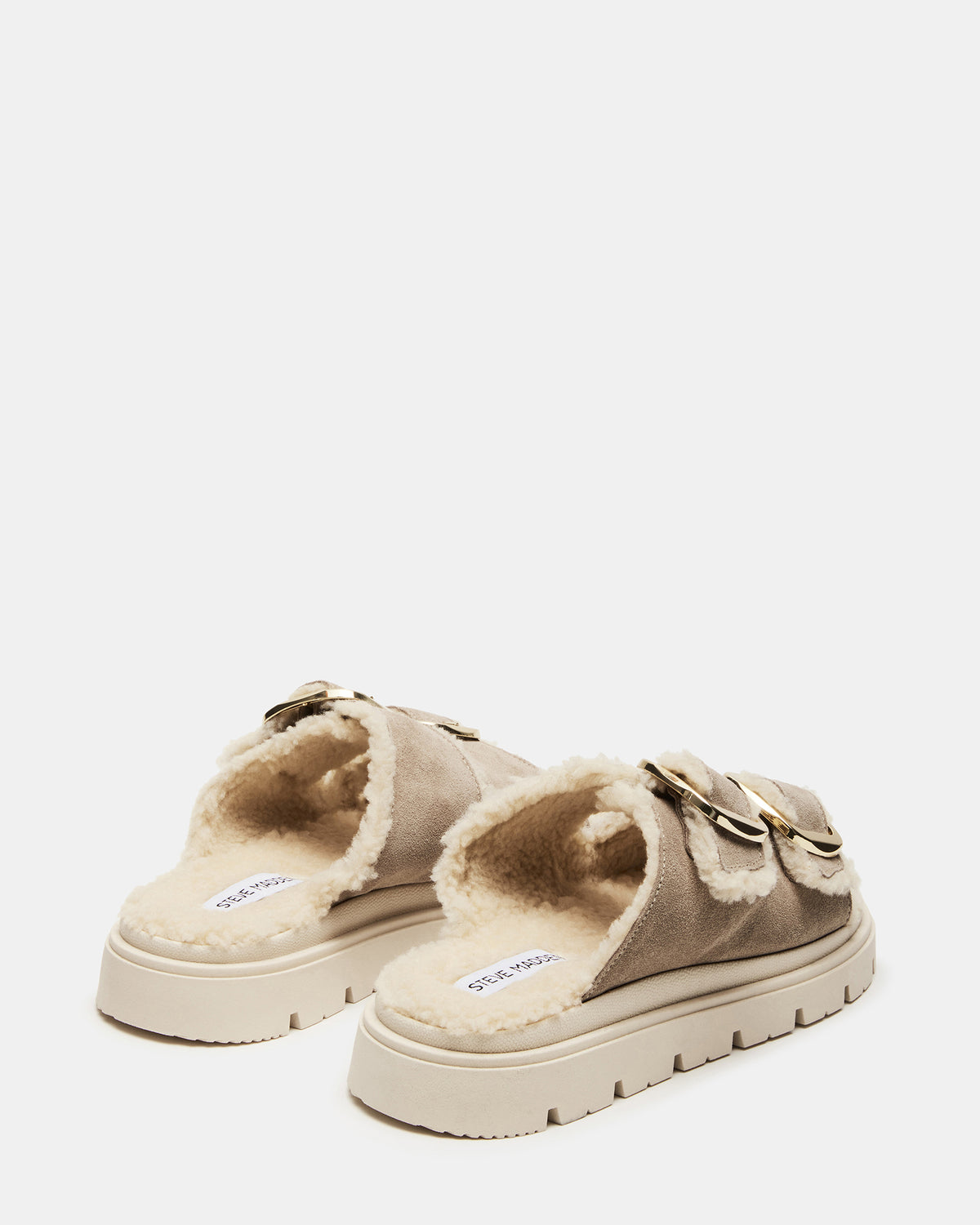 SNUGGLE Sand Suede Faux Fur Slide | Women's Flats | Steve Madden Premium