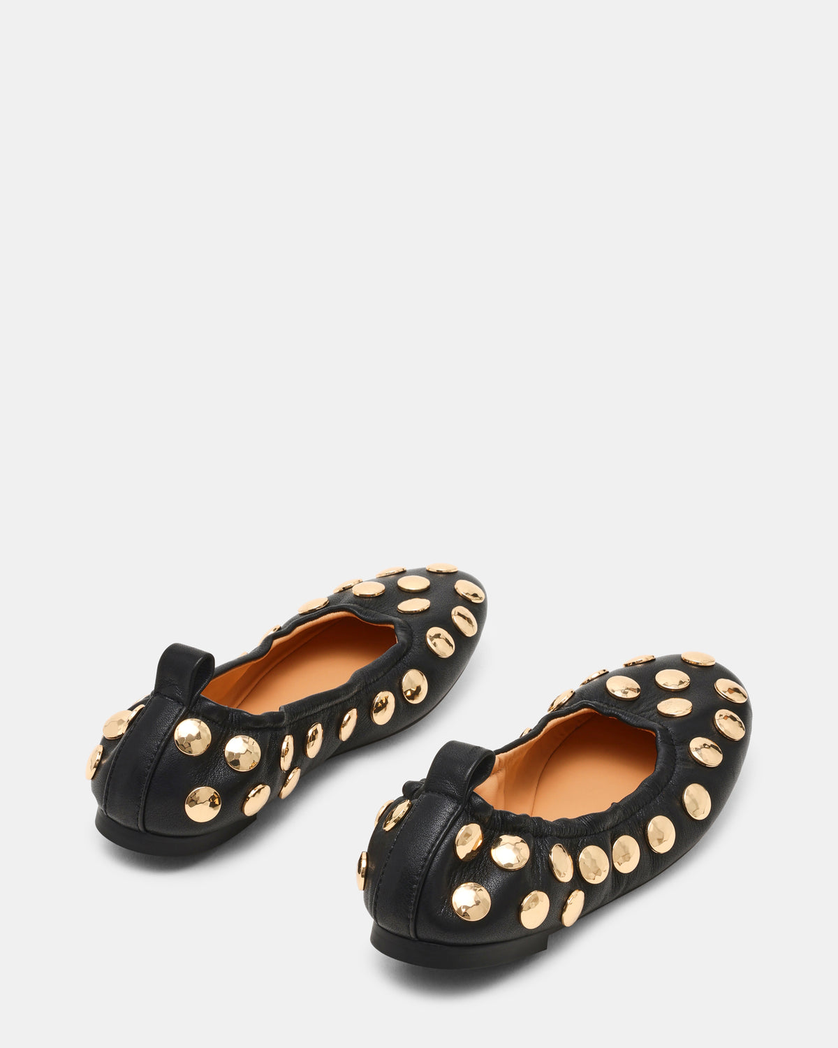 LANTA Black Leather Studded Gold-Detail Round-Toe Women's Flat | Steve Madden Best Seller