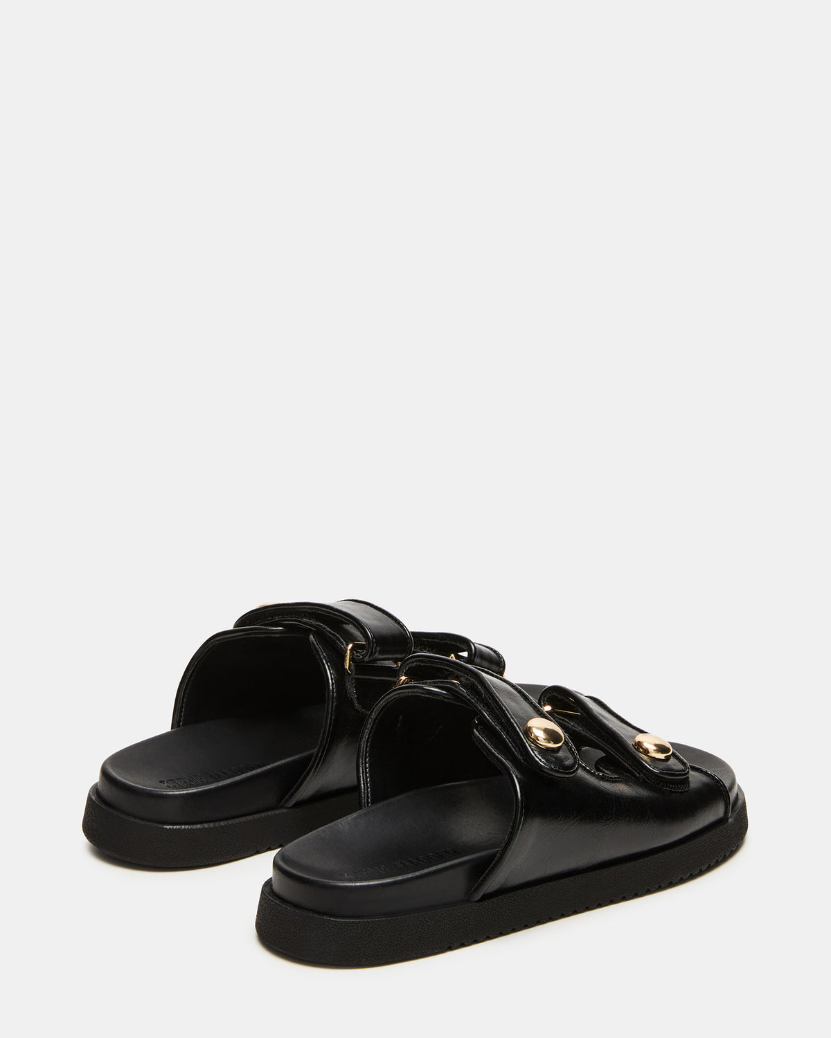 ATHENS Black Leather Slide Footbed Flatform Women's Sandal | Steve Madden Customer Favorite