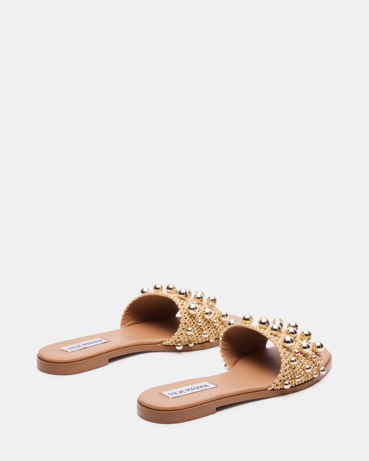 KEELY Natural Raffia Women's Studded Slides | Steve Madden Smart Buy