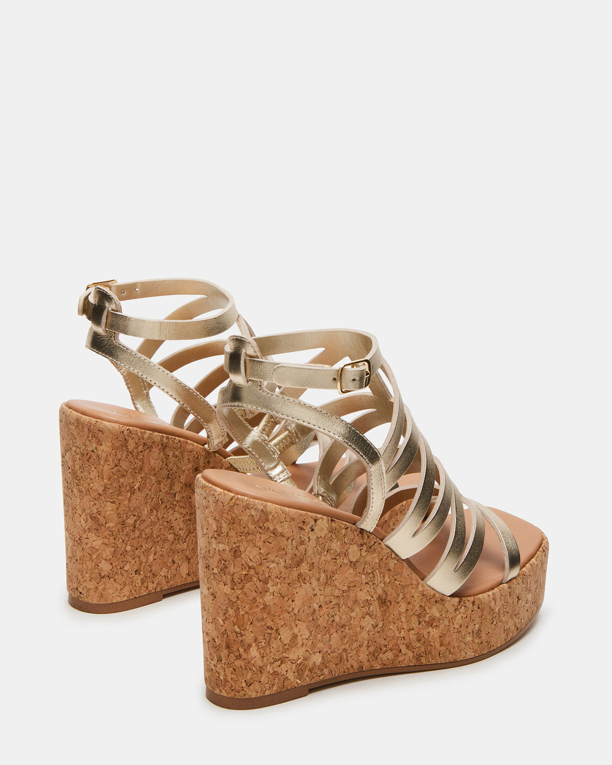 COZETTE Gold Leather Women's Platform Square-Toe Wedge Sandal | Steve Madden Featured