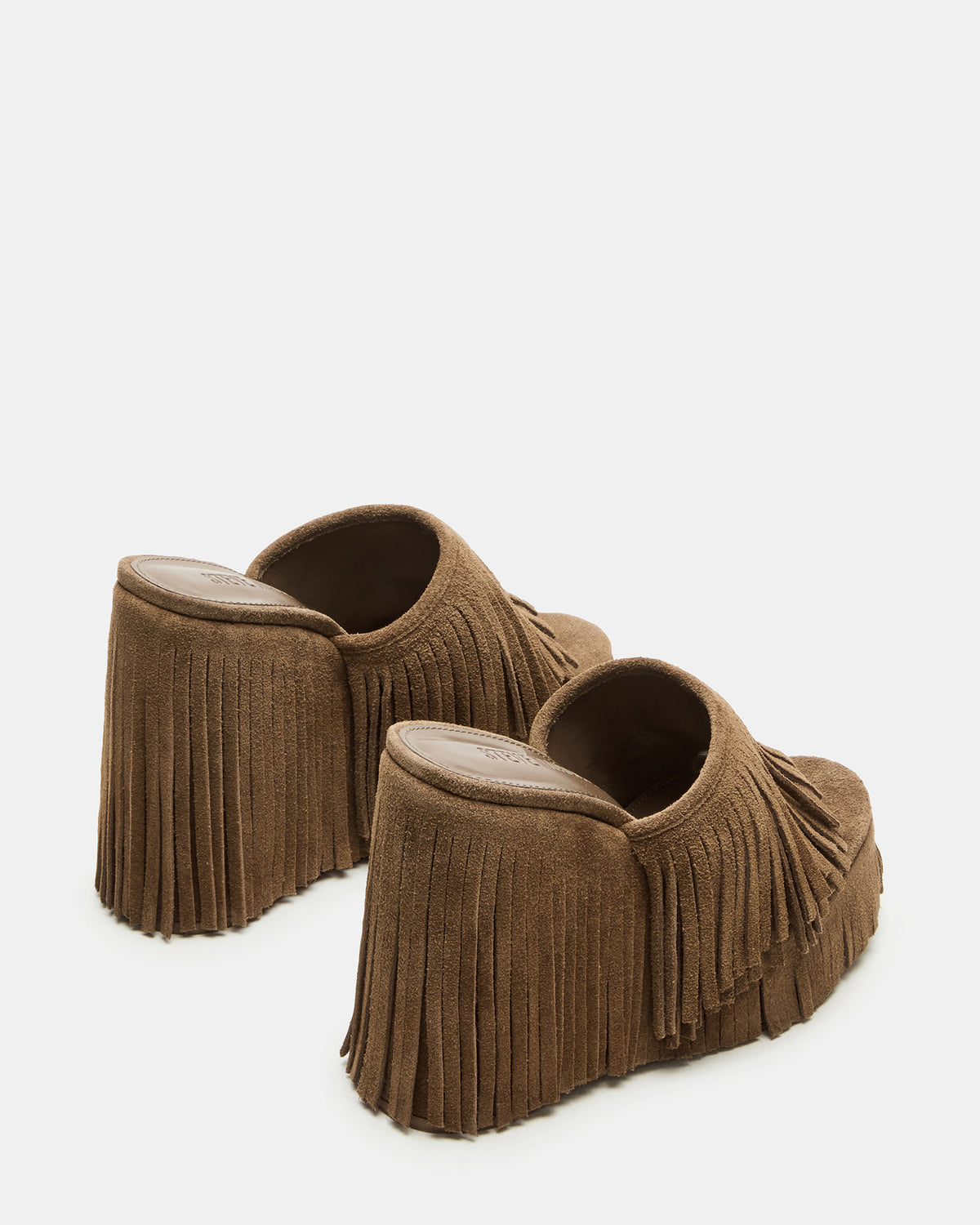 WYNN Chestnut Suede Platform Fringe Wedge Mule Women's Sandal | Steve Madden Smart Buy