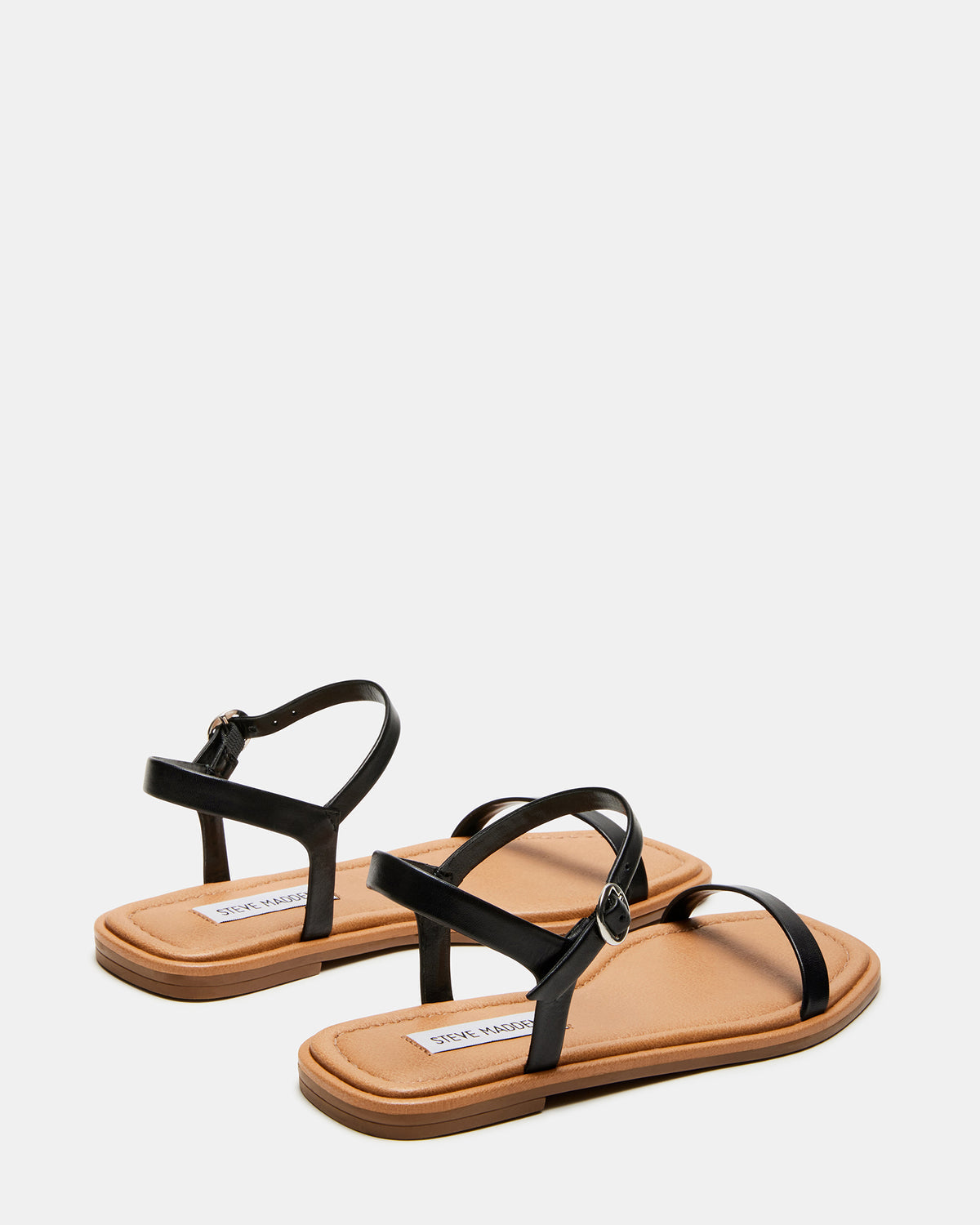 CAMARI Black Leather Square Toe Strappy Sandal | Women's Sandals | Steve Madden Deals