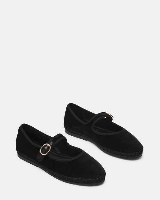 VELMA Black Velvet Mary Jane Gold-Detail Buckle Women's Flat | Steve Madden Top Pick