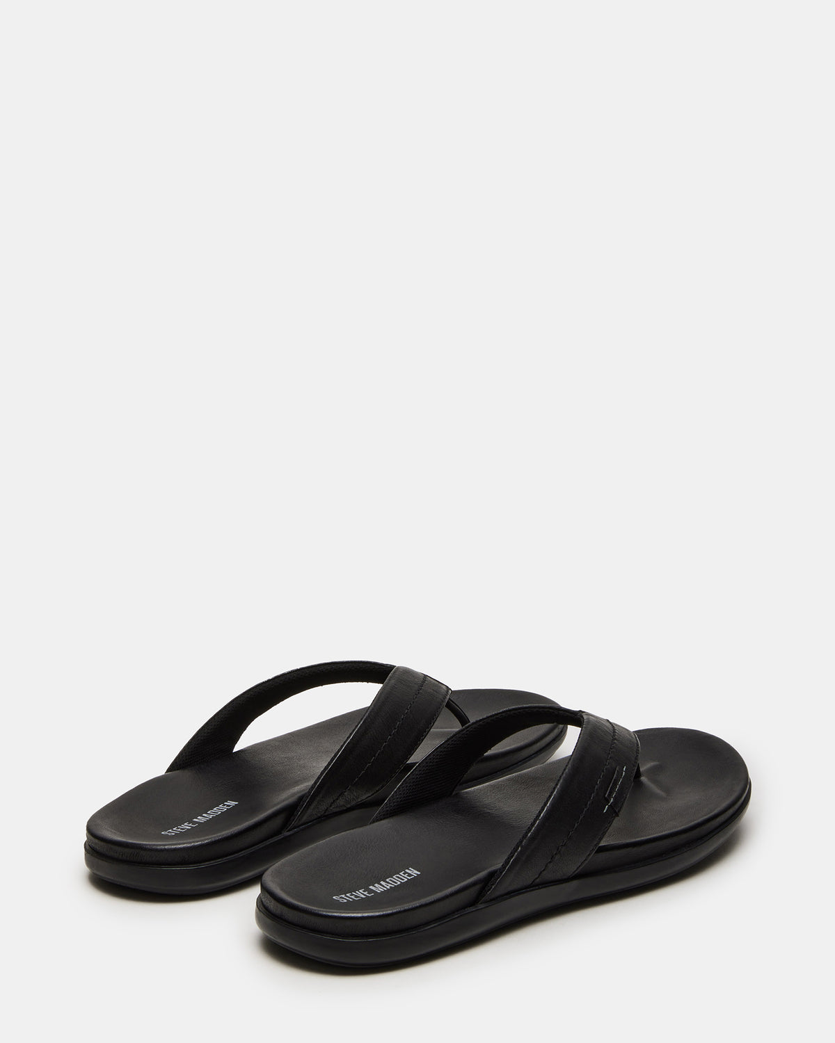 EMMETT Black Leather Men's Thong Sandal | Steve Madden Signature