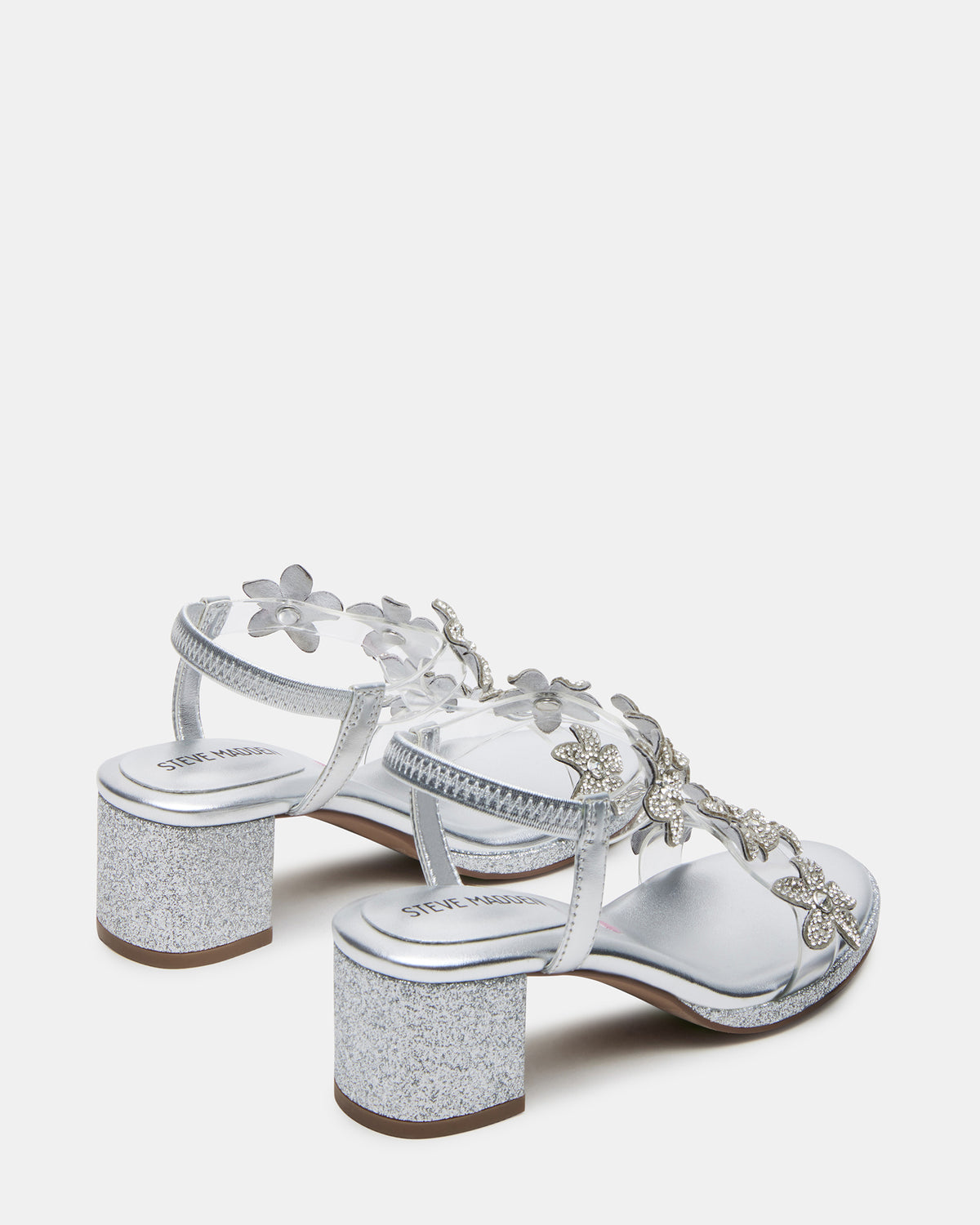 Kids' SAVVY Silver Girls' Strappy Rhinestone Block Heel | Steve Madden Top Pick