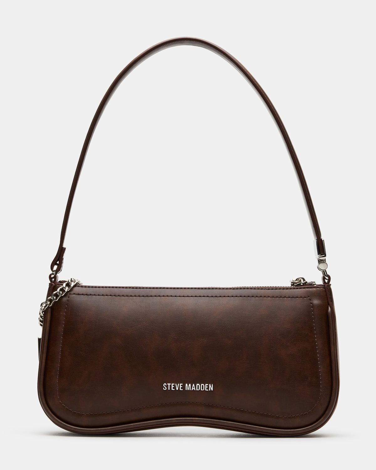ANGEL Bag Brown Distressed Top-Zipper Structured Shoulder Strap Handbag | Steve Madden Quality