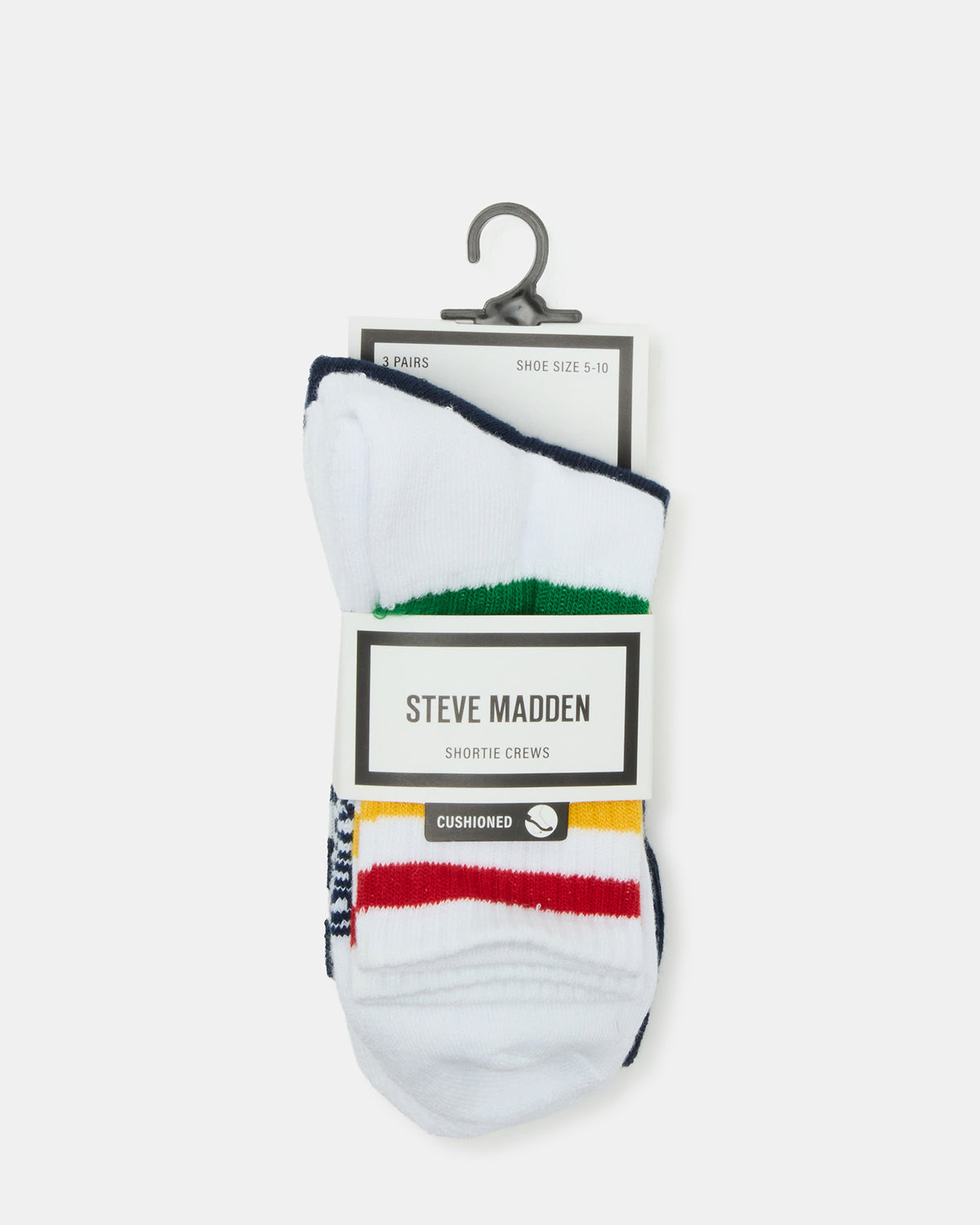 3 Pack Striped Crew Socks Women's White Multi | Steve Madden Top Pick