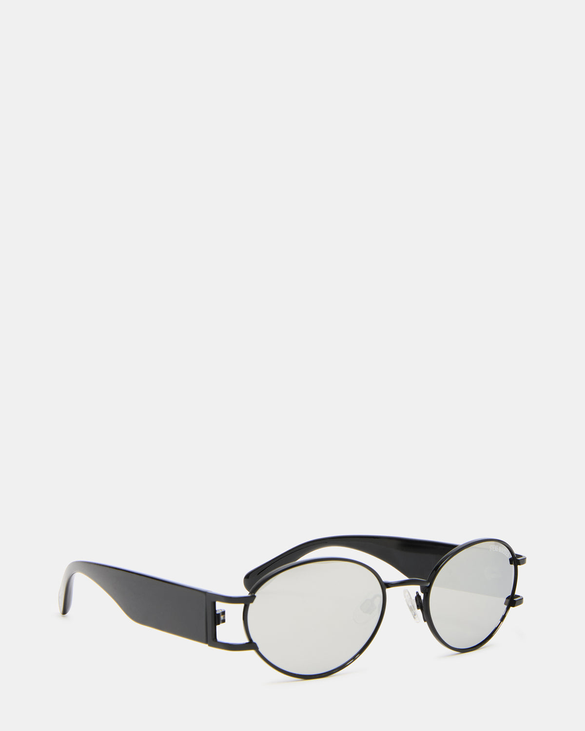 DUTTEN Black Frame Almond Solid Smoke Silver Flash Oval Sunglasses | Steve Madden Discount