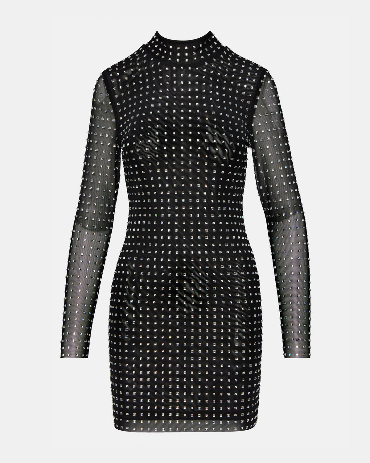 KRISTA Black Women's Long-Sleeved Bodycon Rhinestone Mini Dress | Steve Madden Hot Sale