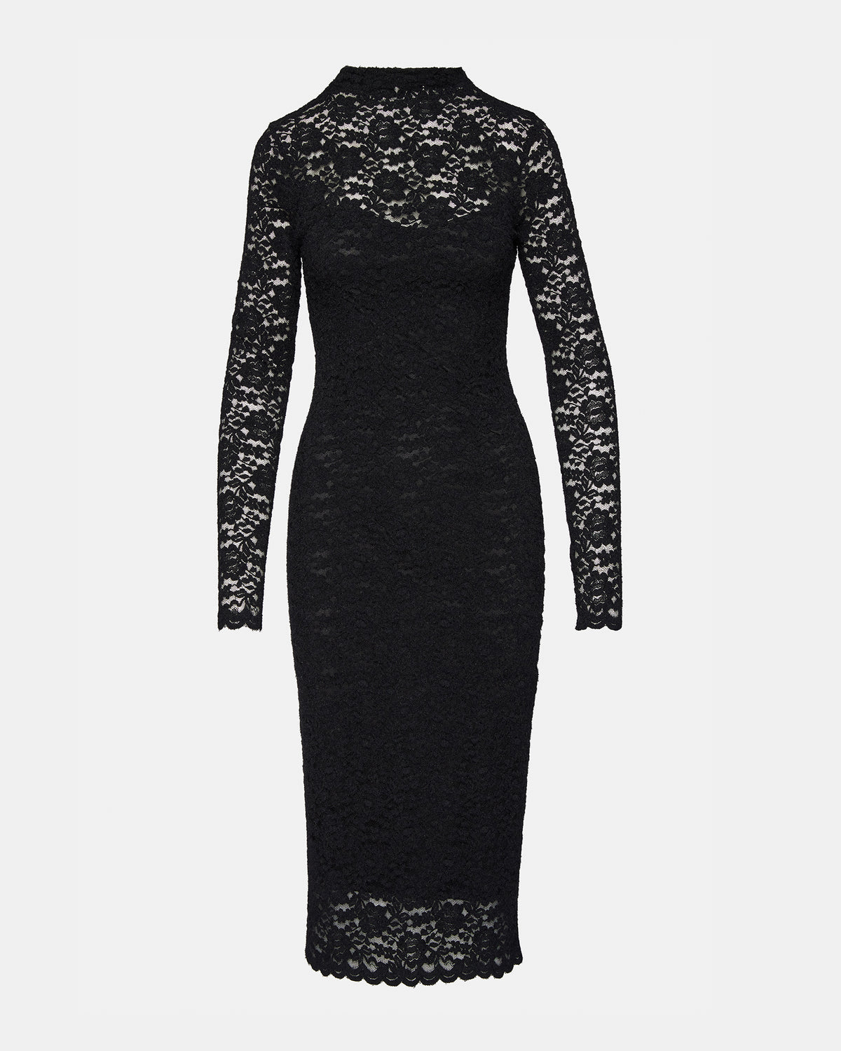 VIVIENNE Black Lace Women's Mock Neck Midi Dress | Steve Madden Classic