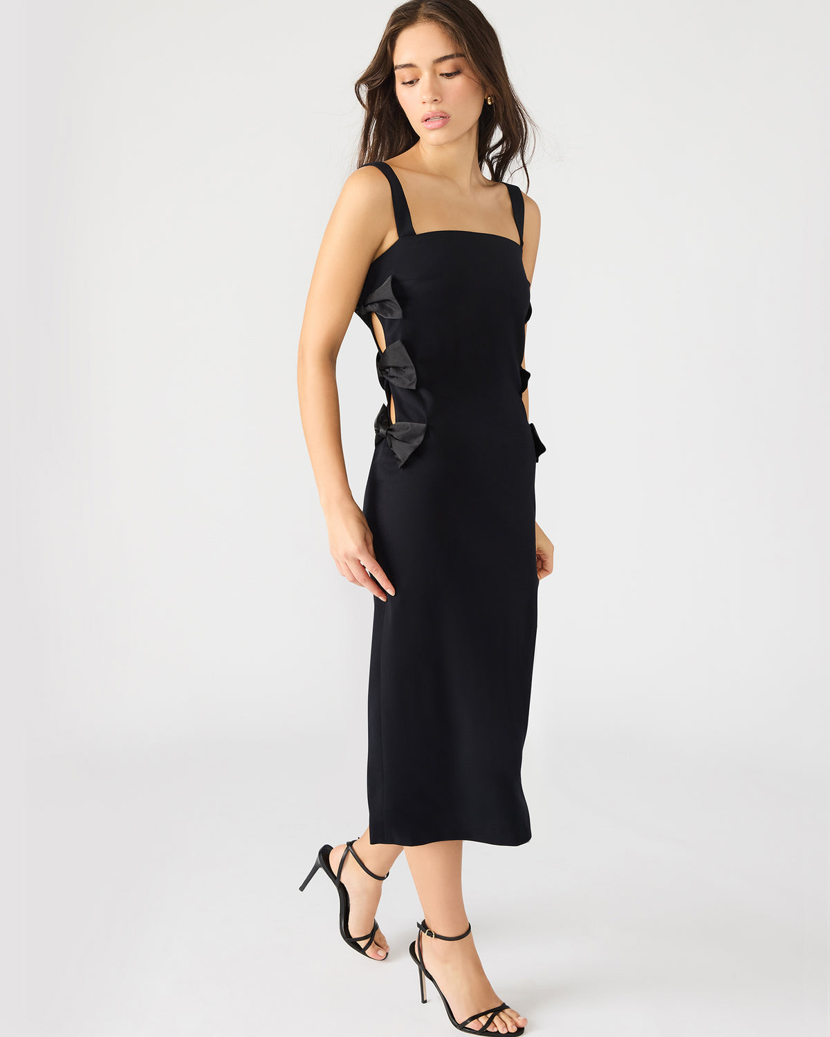 RENE Black Form-Fitting Bow Women's Midi Dress | Steve Madden Everyday