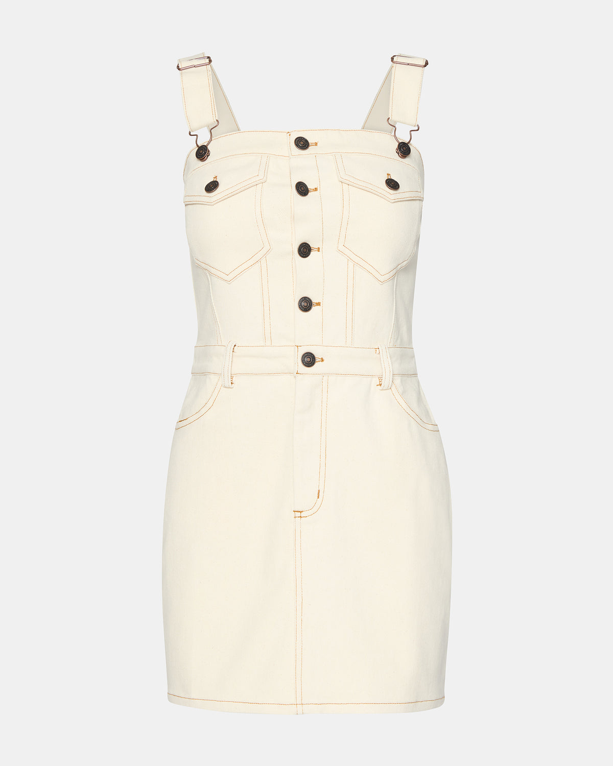 LAKE Cream Women's Button-Up Overall Mini Dress | Steve Madden Signature
