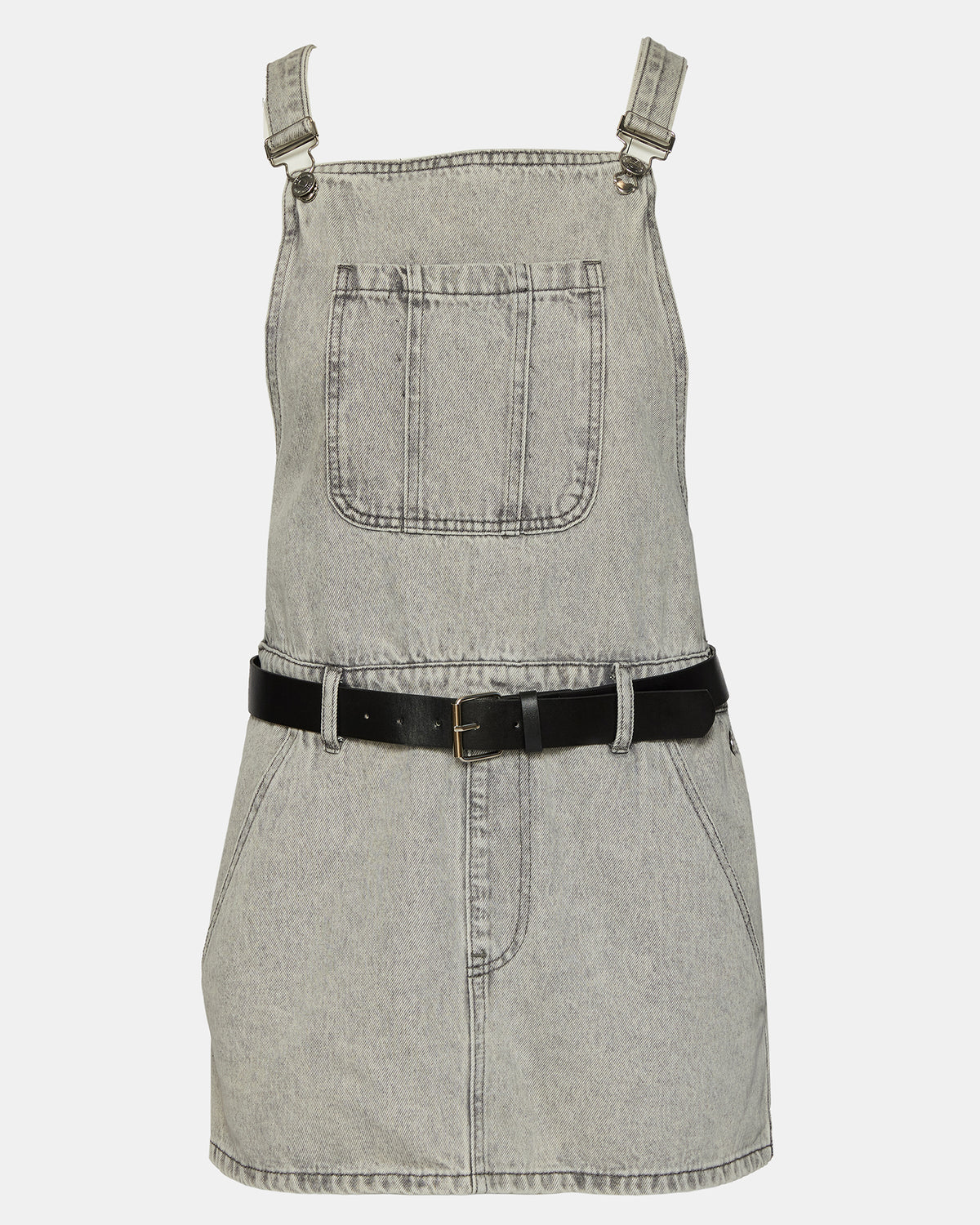 TAMIA Dress Light Grey | Women's Overall Denim Mini Dress | Steve Madden Premium