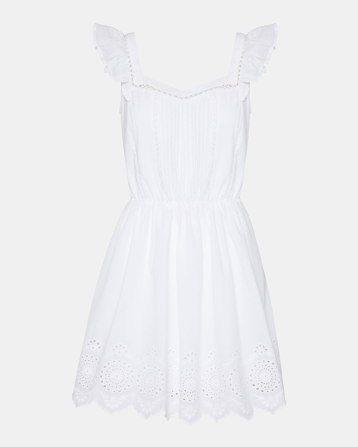 ASTRA Dress White | Women's Eyelet Trim Mini Dress | Steve Madden Sale
