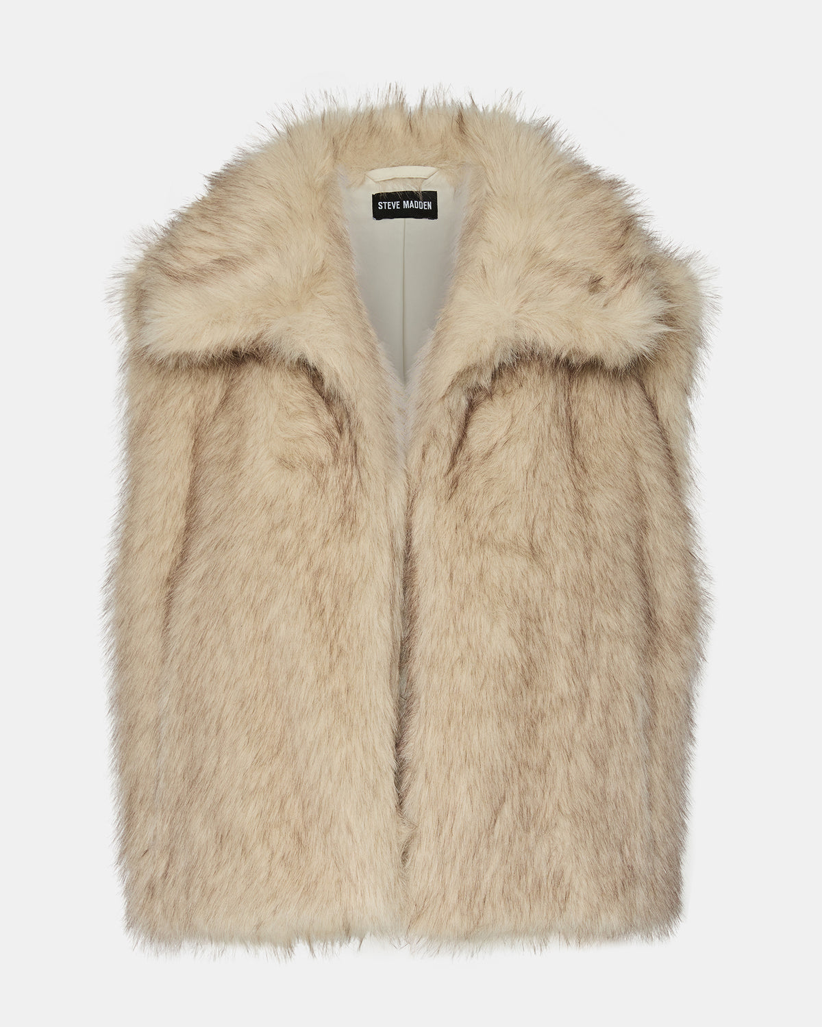 SAFIRA Natural Faux Fur Sleeveless Collared Women's Vest | Steve Madden Smart Buy