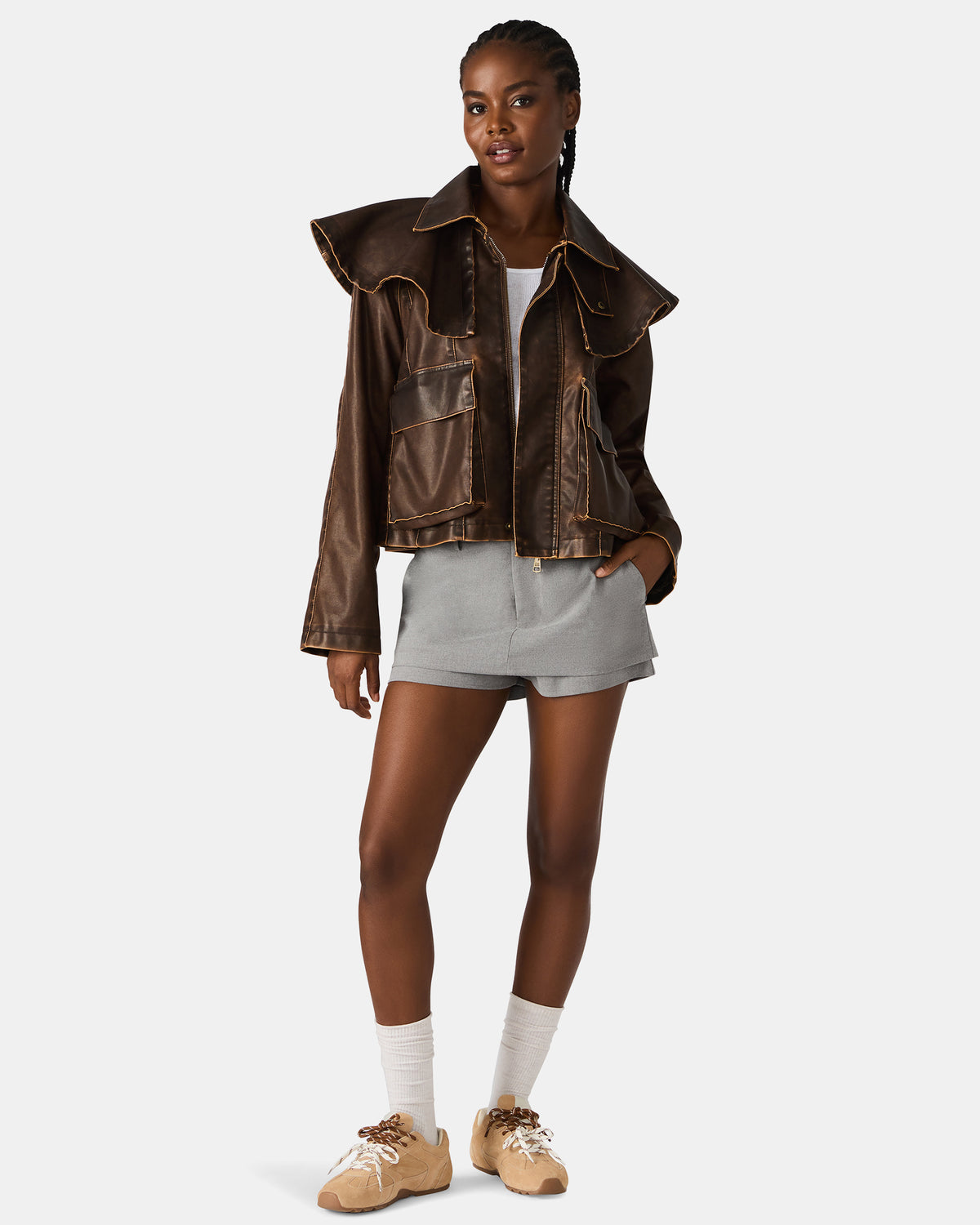 VARVARA Chocolate Long-Sleevd Faux Leather Women's Jacket | Steve Madden Value