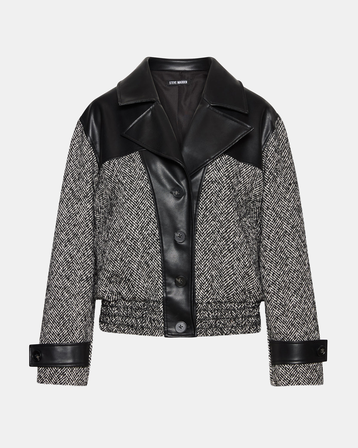 MERCEDES Black Multi Long-Sleeved Button-Up Faux Leather Women's Coat | Steve Madden Quality